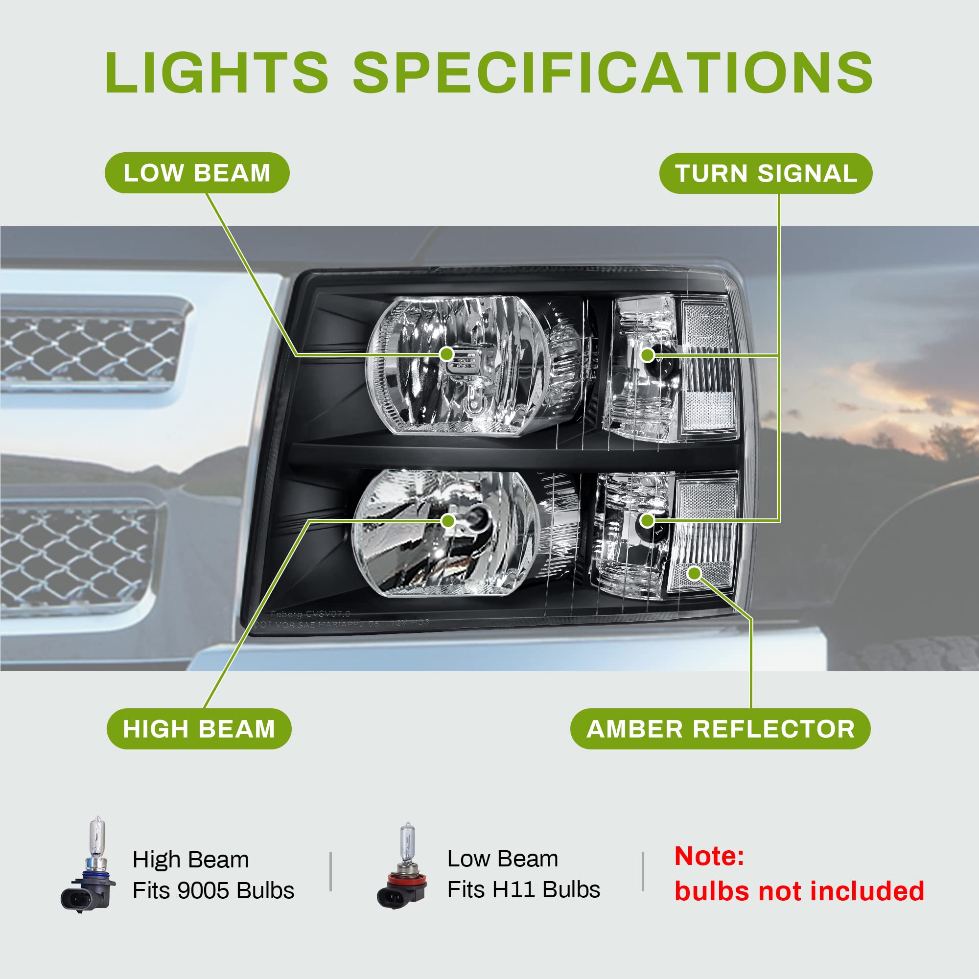 AUTOSAVER88 Headlight Assembly Compatible with 2007-2013 Chevy Silverado 1500 & 2007-2014 Silverado 2500HD/3500HD - Black Housing, Clear Reflector & Lens - Replacement Driving Lights for Improved Night Visibility