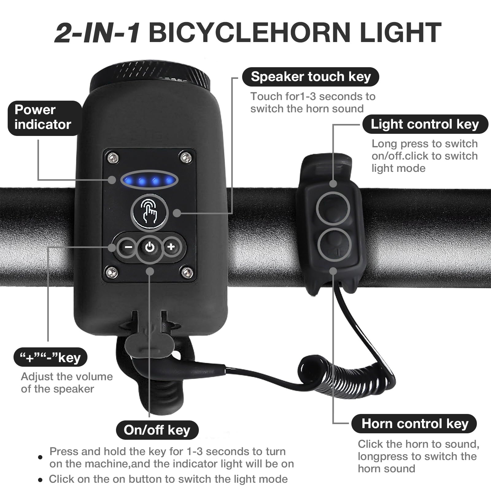 Loud USB Rechargeable Bike Horn with Powerful Floodlight - IPX5 Waterproof Electronic Bicycle Horn for Safety & Night Riding | Perfect for Commuters, Cyclists & Outdoor Adventures