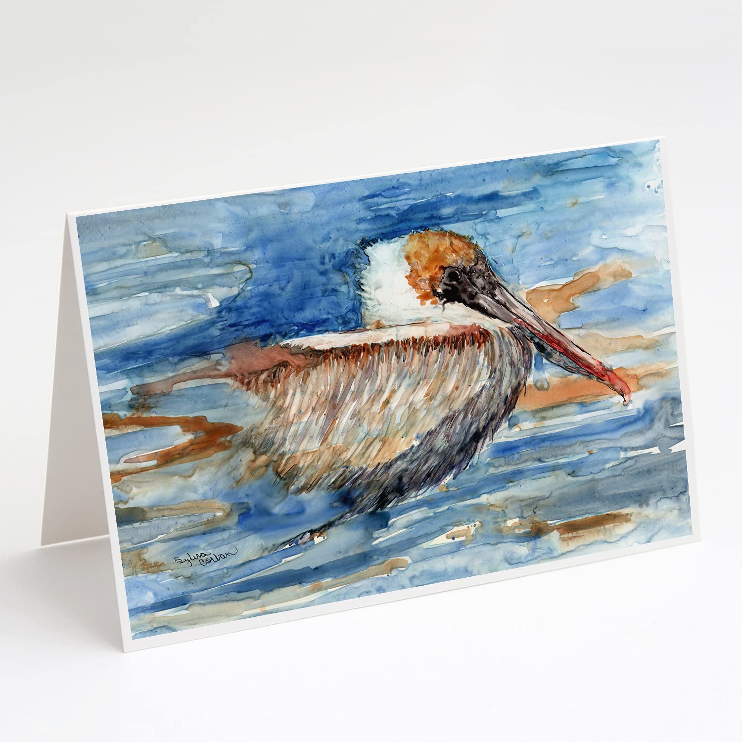 Pelican in The Water Blank Greeting Cards - Pack of 8 A7 Size (5x7) Note Cards with Envelopes | Whimsical Design for Thank You Notes, Birthday Wishes & Special Occasions | Caroline's Treasures 8942GCA7P