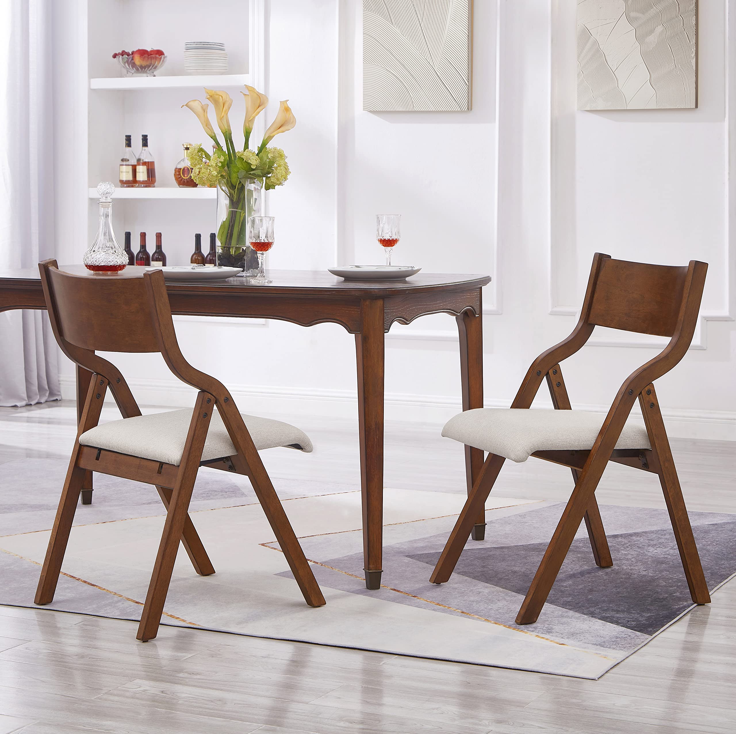 Modern Folding Chairs Set of 2 - Upholstered Kitchen & Dining Chairs with Walnut Finish | Space-Saving Seating for Small Apartments, Outdoor Events & Extra Guest Accommodations