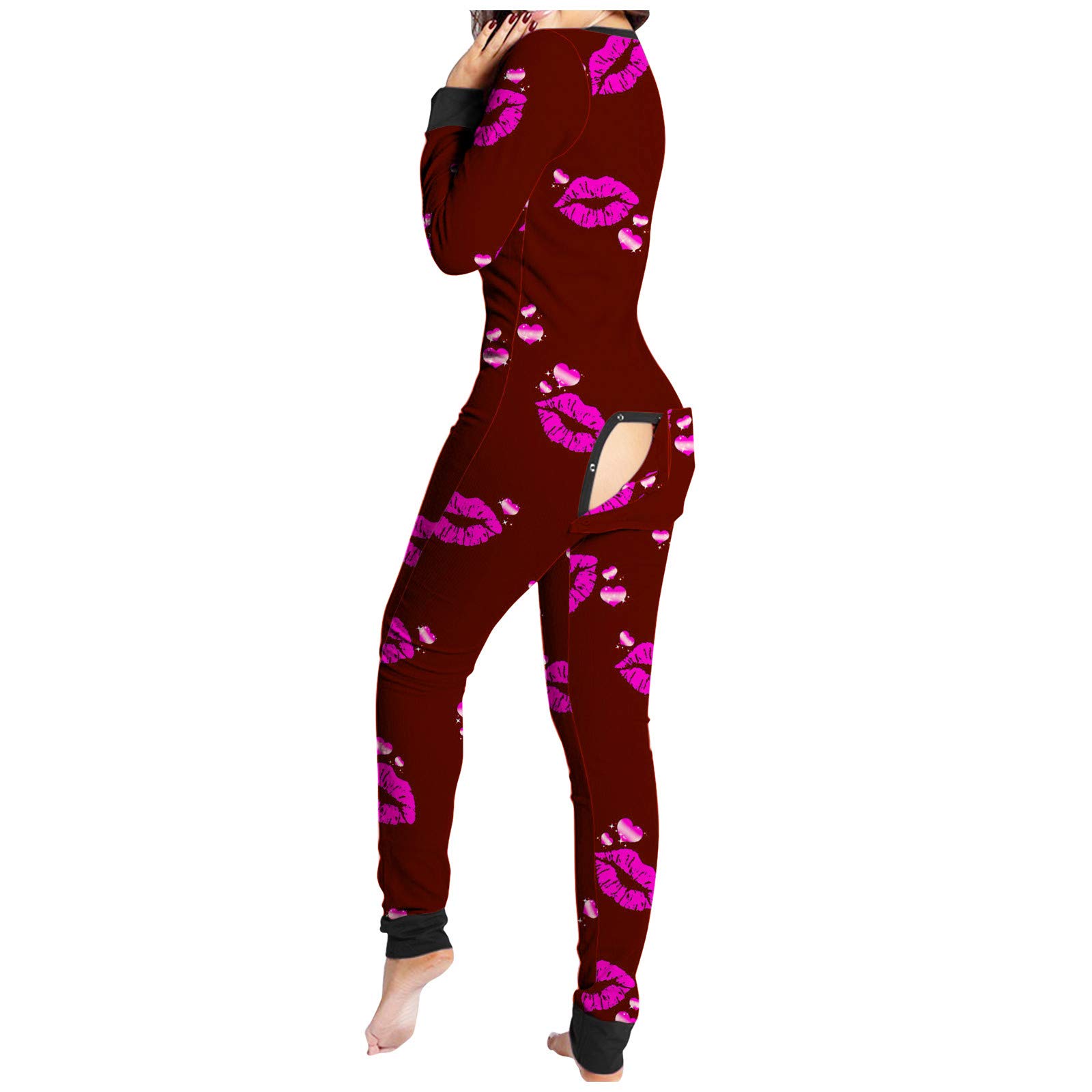 Gerichy Women's Sexy Deep V-Neck Plaid Print Long Sleeve Jumpsuit Romper - Comfortable One-Piece Pajama Outfit for Lounge, Sleep & Date Night