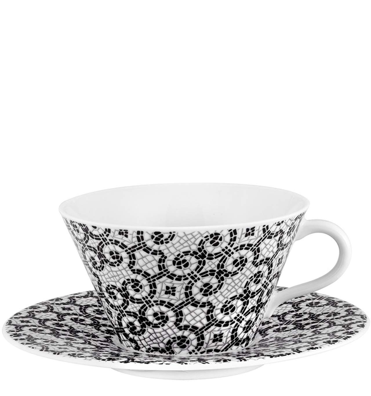 Vista Alegre Porcelain Portuguese Cobblestone Tea Cups and Saucers Set of 2 - Elegant Tea Set for Afternoon Tea, Bridal Shower, and Home Decor