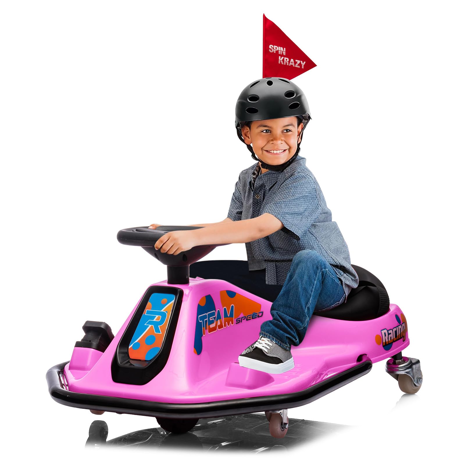 GARVEE 360° Rotating Electric Ride On Drift Car for Kids - 24V Drifting Go Kart with Variable Speed, LED Flashing Lights, Music & Flag | Birthday Gift, Outdoor Play, Backyard Racing Fun (Pink)
