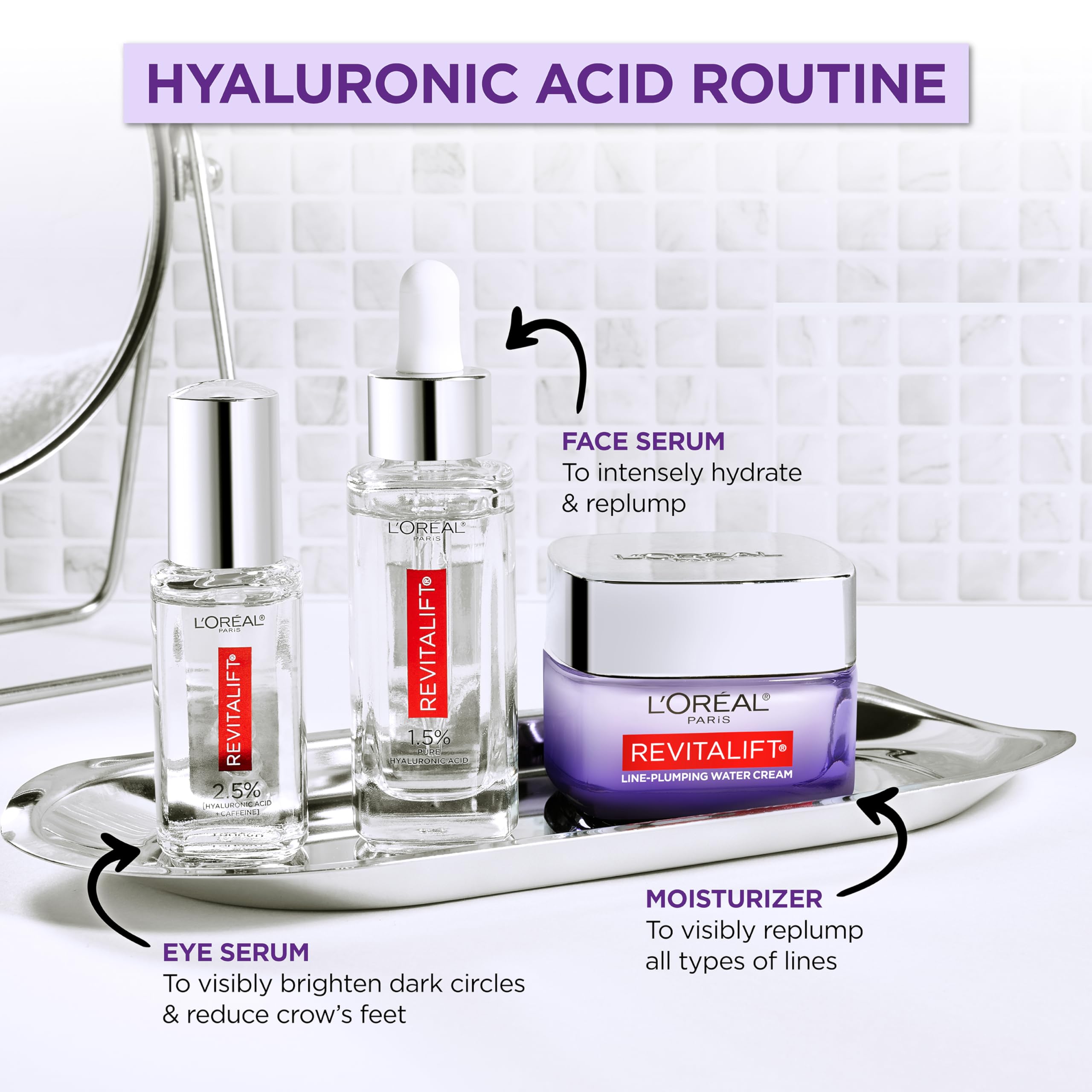 L'Oreal Paris Revitalift Derm Intensives 1.5% Pure Hyaluronic Acid Serum with Vitamin C - Anti-Aging Face Serum for Hydration, Moisturizing & Wrinkle Reduction, 1.7 Oz - Perfect for Daily Skincare Routine & Nighttime Skin Repair