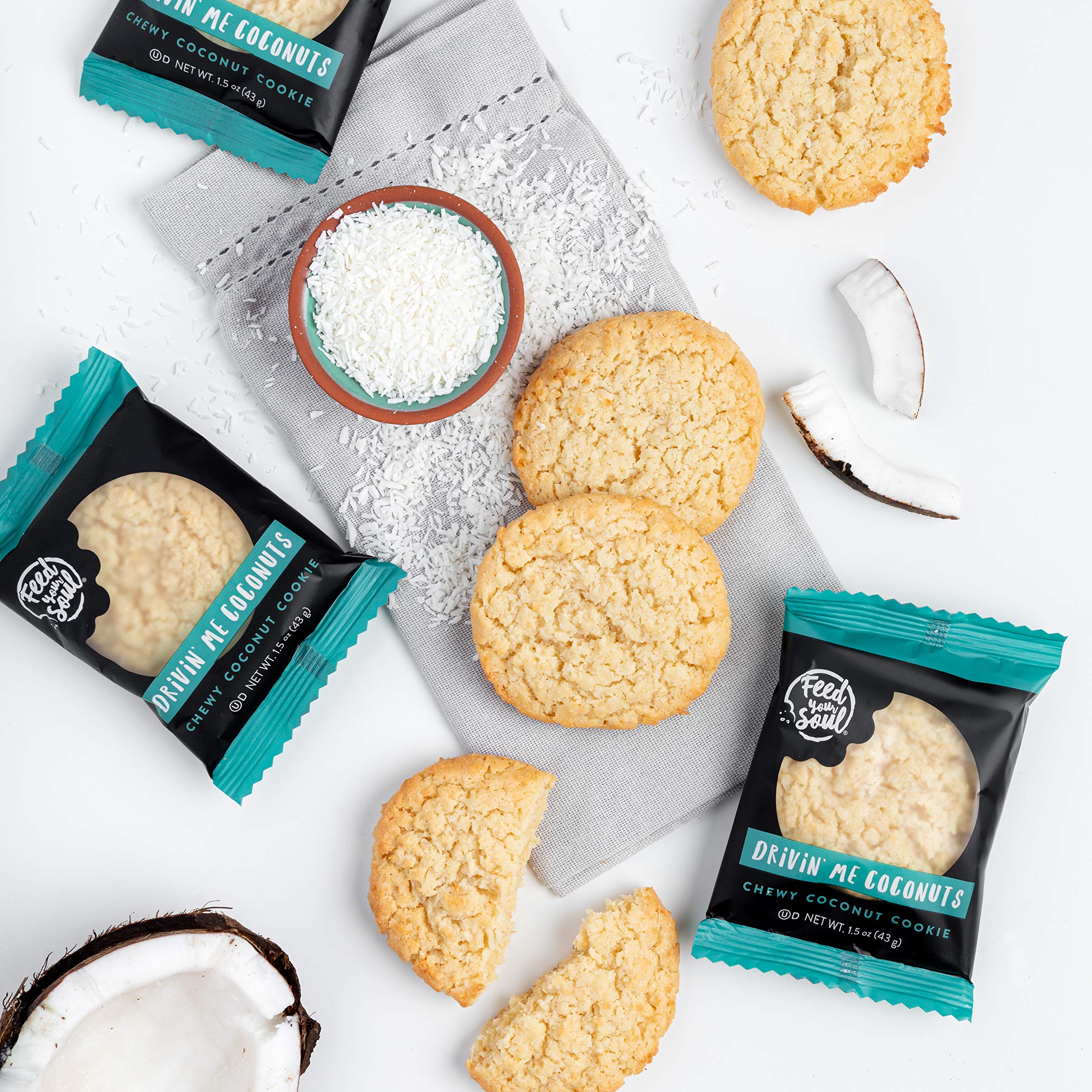 Drivin' Me Coconuts Cookies - 60 Individually Wrapped Coconut Cookies - Perfect for Office Snacks, Party Favors & Gift Baskets