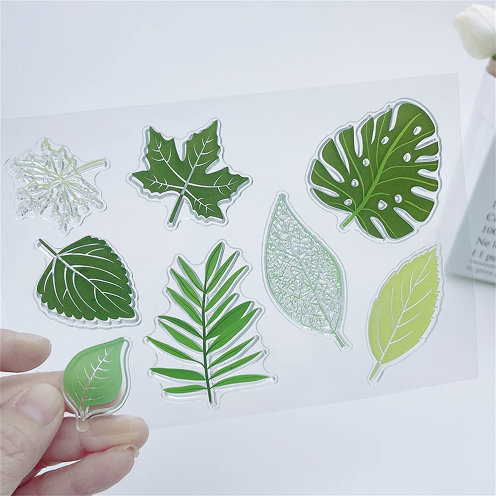 8pcs Summer Autumn Foliage Leaves Clear Stamps for Card Making, Scrapbooking, DIY Crafts - Transparent Silicone Stamps for Embossing, Album Decor, Journaling & Gift Wrapping (Perfect for Seasonal Greeting Cards and Handmade Decorations)
