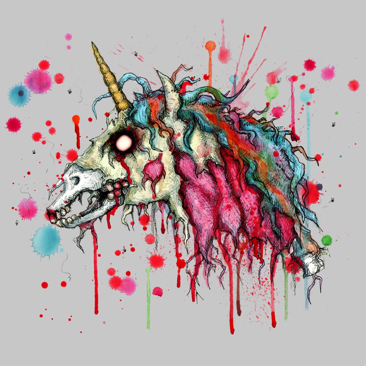 LVBArt Zombie Unicorn Graphic T-Shirt for Men | Unique Horror Fantasy Design | Cotton Crewneck Tee | Perfect for Halloween, Cosplay, and Alternative Fashion