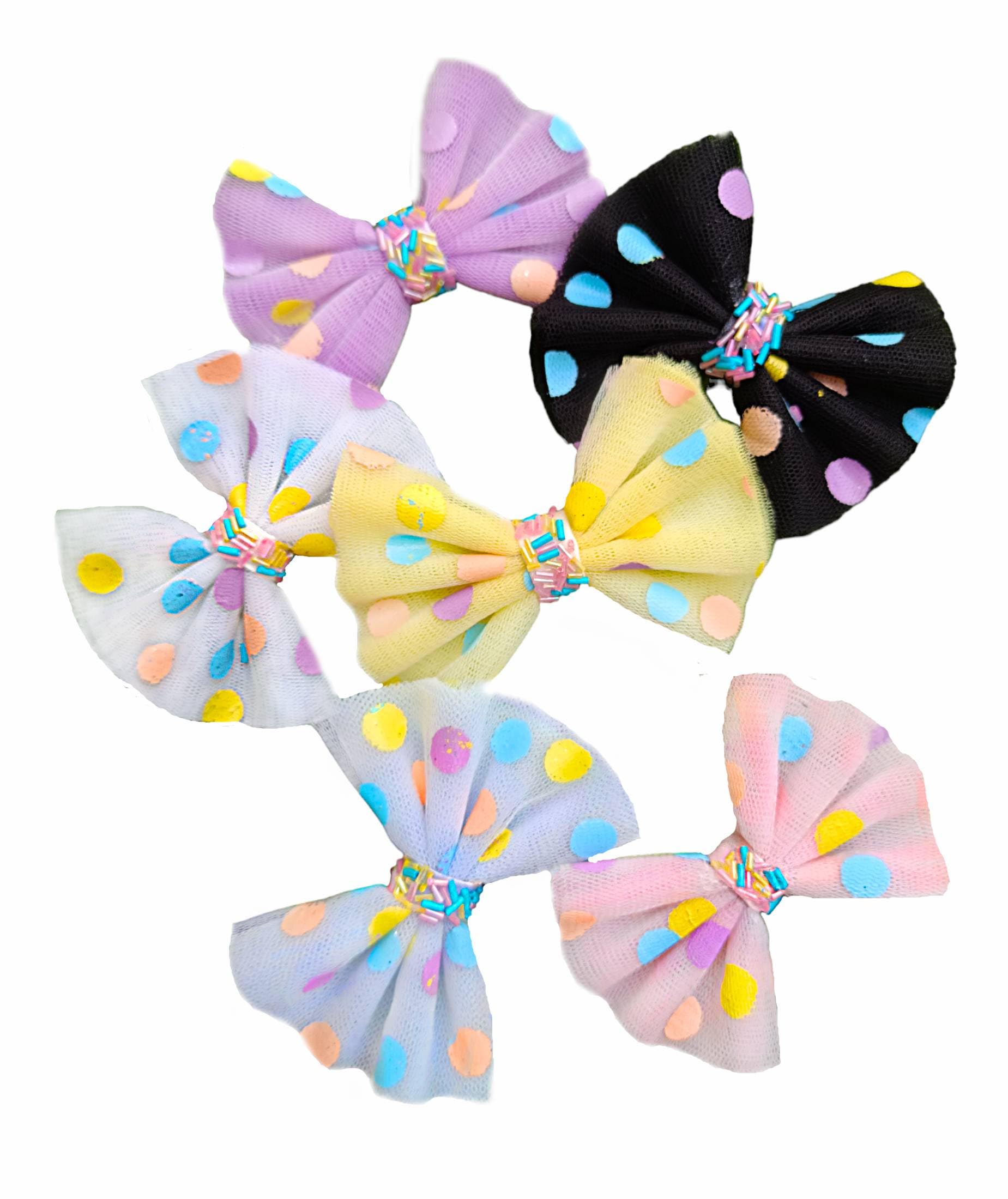 Pastel Multicolor Polka Dot Hair Bows for Girls - 6 Pack (Yellow, White, Pink, Purple, Black, Blue) | Cute Hair Clips for Kids, Toddlers & Babies | Perfect for Parties, School, Photos & Everyday Wear