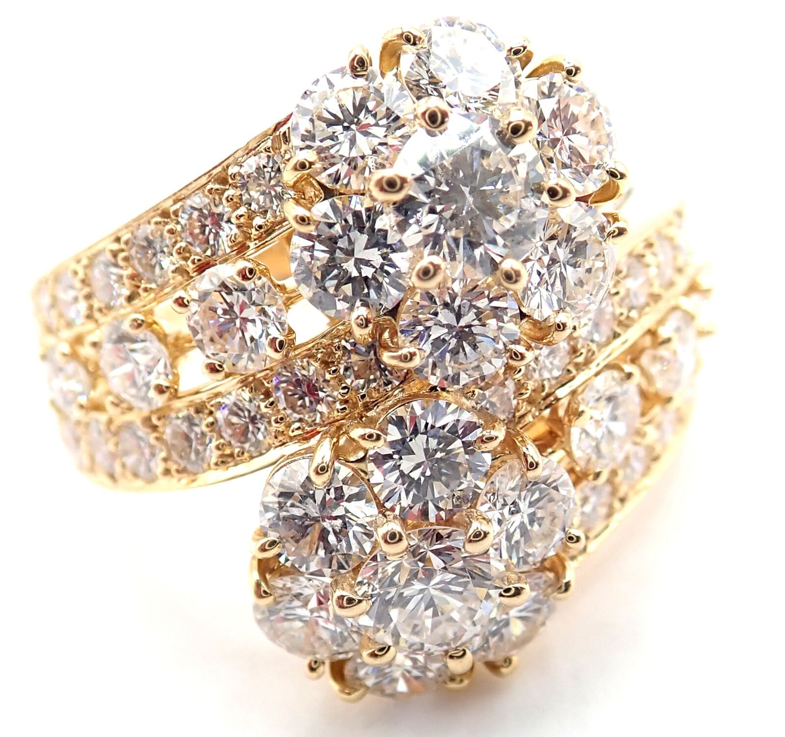 Authentic Van Cleef & Arpels Snowflake 18k Yellow Gold Diamond Two Flower Ring for Women - Luxury Jewelry Gift for Anniversary, Valentine's Day & Special Occasions