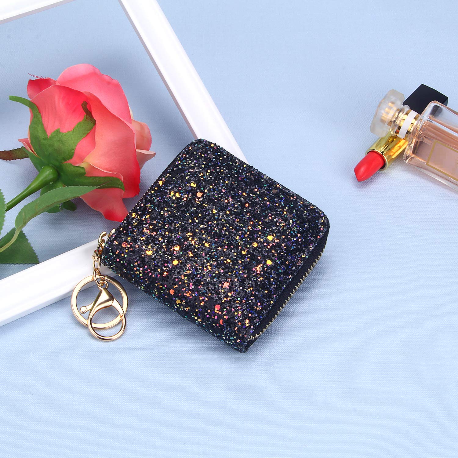 GEEAD Small Glitter Wallet for Women & Girls - Mini Coin Purse with Key Ring | Perfect for Parties, Travel & Everyday Use