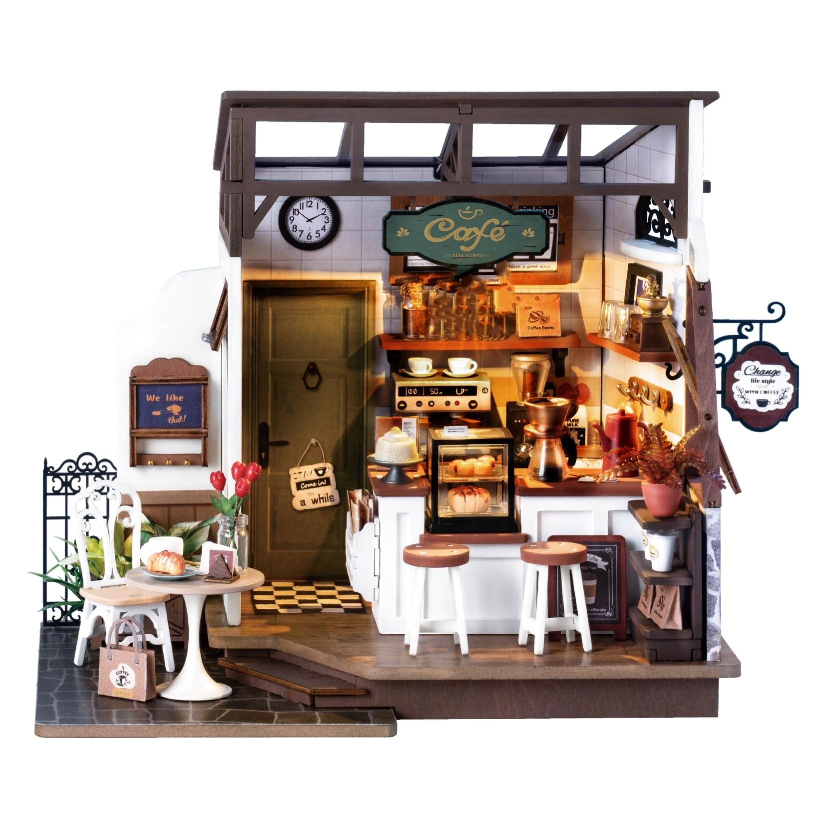 DIY Miniature House Kit - Flavory Coffee Shop Model for Adults, Tiny House Building Kit with Furniture, Halloween & Christmas Decorations, Unique Gift for Family & Friends (NO.17 Café) | Perfect for Home Decor, Craft Projects & Holiday Gifting