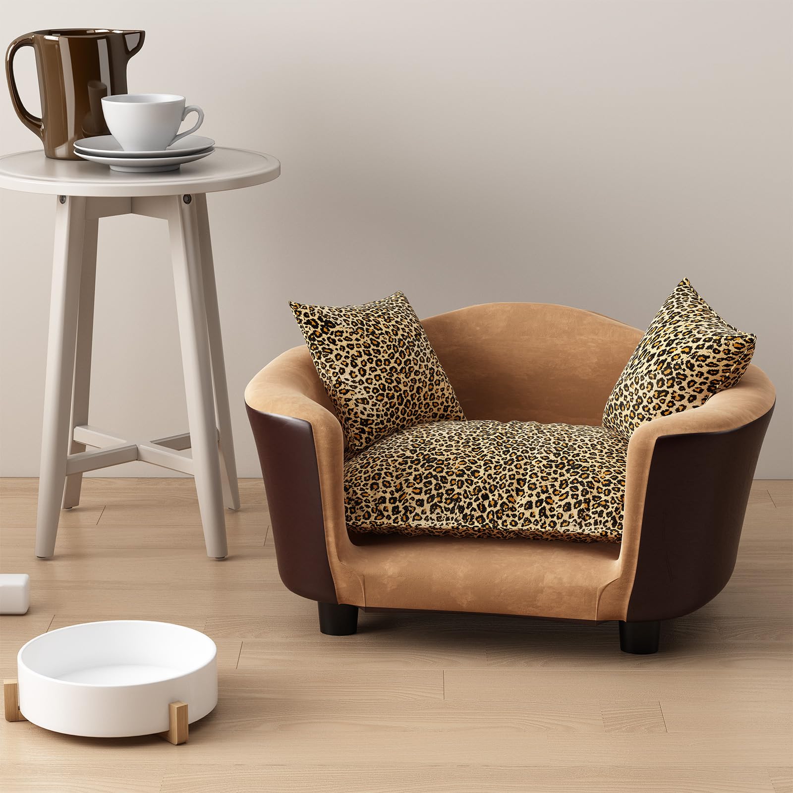 **Cozy Small Dog Sofa Bed - Supportive Foam Pet Couch with Washable Cover & Anti-Skid Bottom - Modern Low-Back Design for Dogs & Cats - Leopard Print Puppy Bed for Living Room & Bedroom**