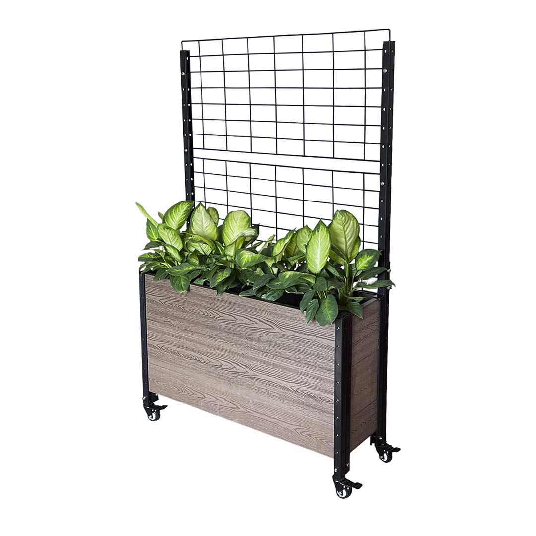 Everbloom Mobile Raised Garden Bed with Wheels & Trellis - Architectural Style Planter for Plants, Flowers, Vegetables | Easy Assembly, Durable & Stylish Outdoor Gardening Solution for Patio, Balcony & Backyard