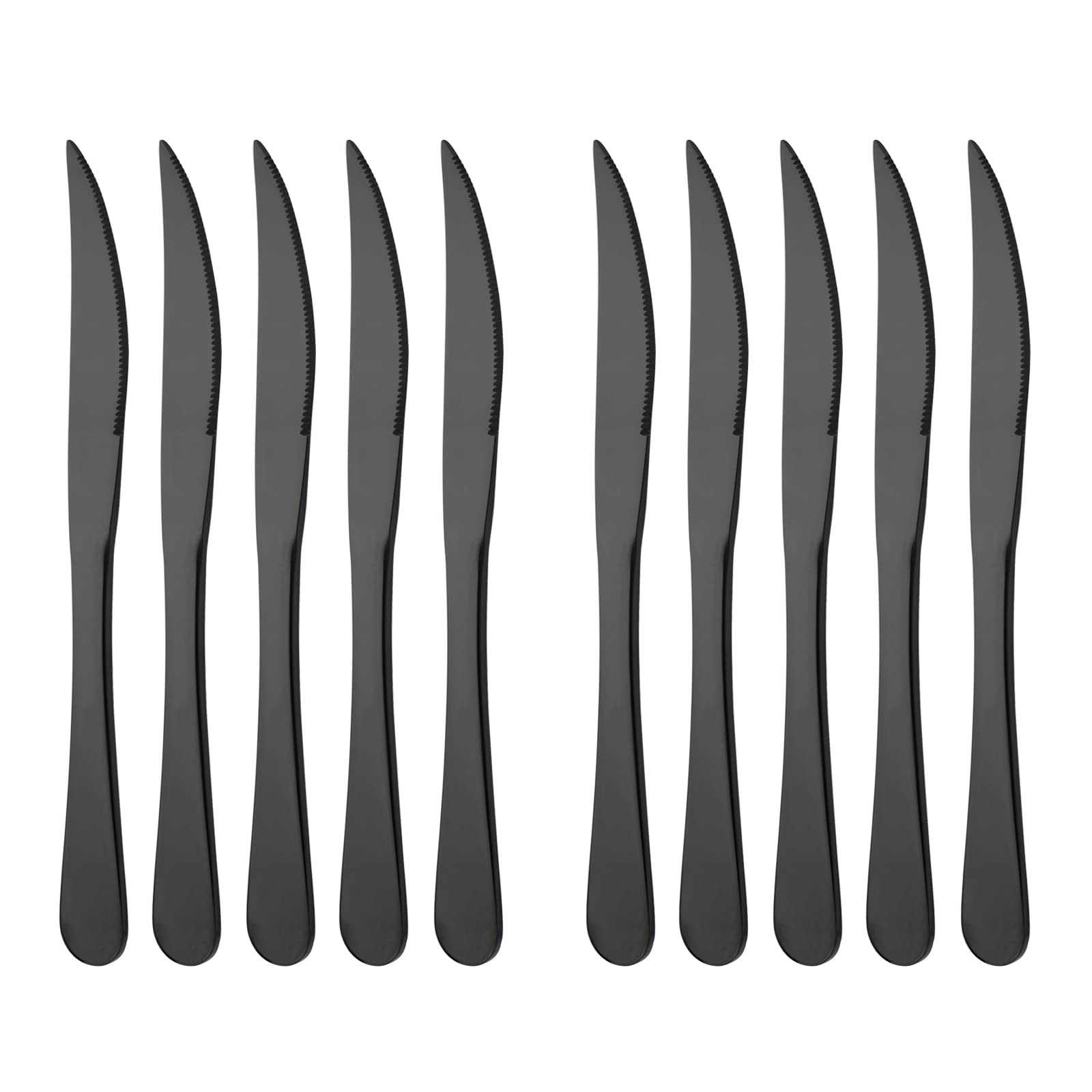 Premium 10-Piece Black Steak Knives Set - Mirror Polished Stainless Steel Kitchen Cutlery with Straight & Serrated Edges - Dishwasher Safe Steak & Dessert Knives for Fine Dining & Dinner Parties
