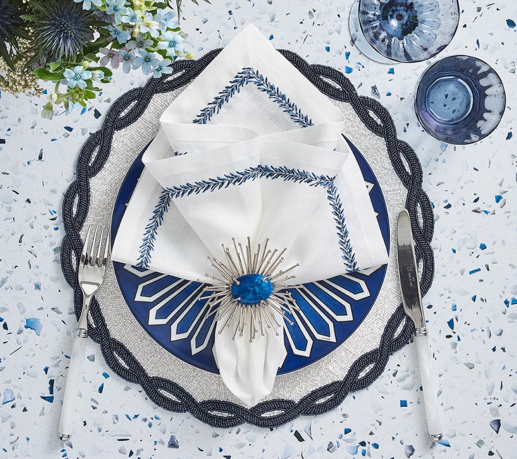 Premium White & Navy Infinity Placemats Set of 4 - Non-Slip Dining Table Mats for Everyday Use & Dinner Parties