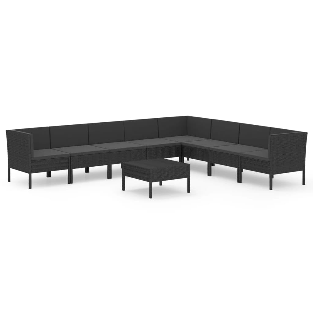 vidaXL 9-Piece Patio Lounge Set with Cushions - Black Poly Rattan Outdoor Garden Sofa Furniture for Terrace, Backyard & Poolside Relaxation