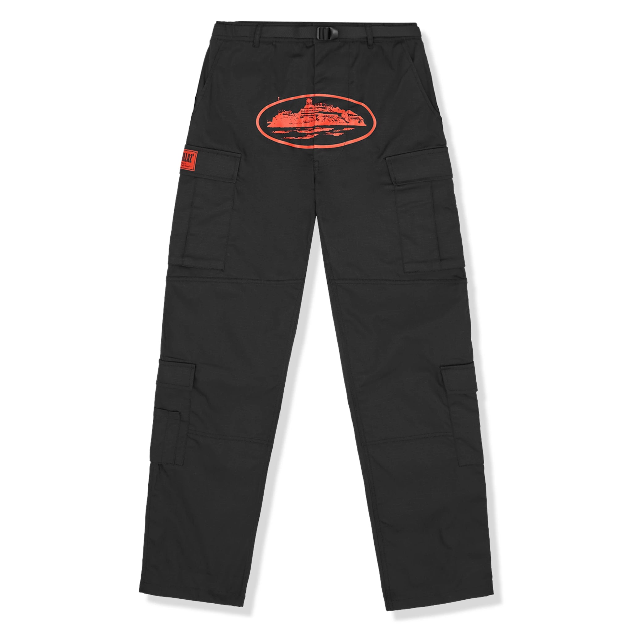 Corteiz Guerillaz Black Red Cargo Pants for Men - Stylish Streetwear Joggers with Multiple Pockets | Perfect for Urban Fashion, Hip Hop Outfits & Casual Wear