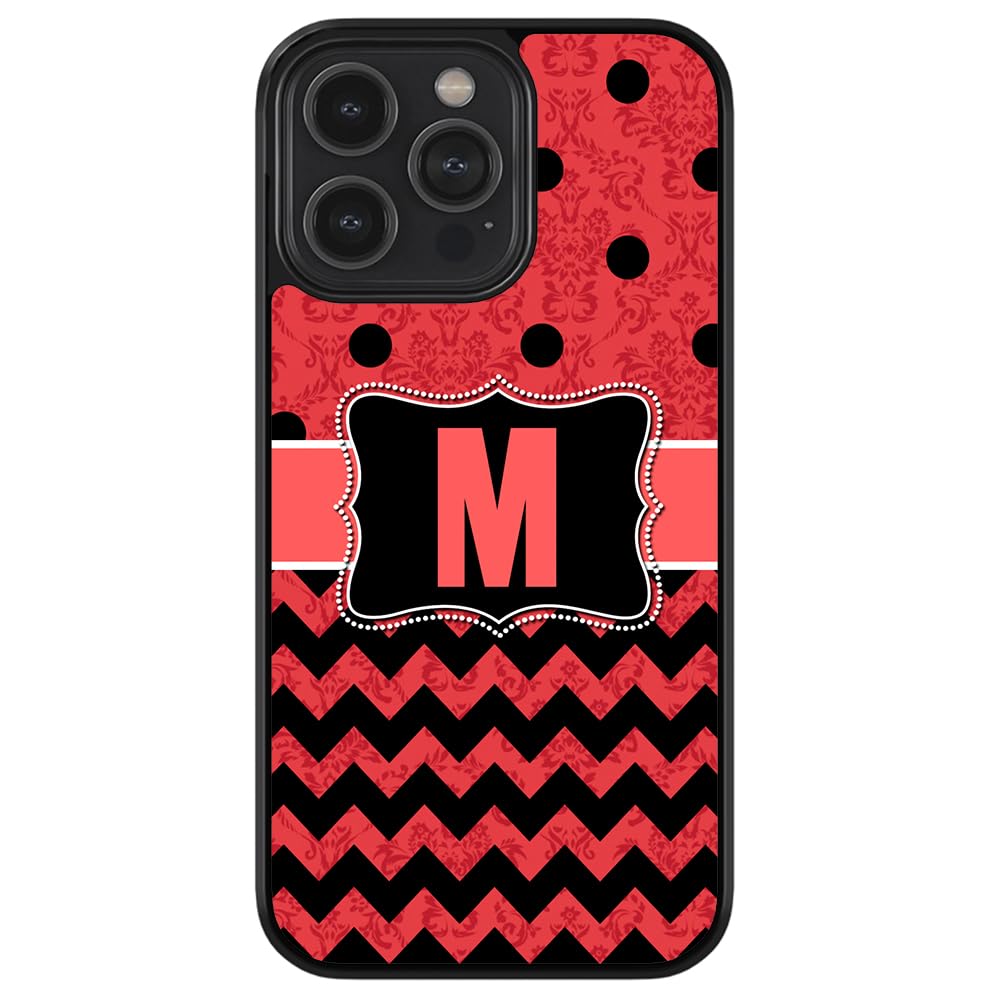 Custom Polka Dot Chevron Damask Red & Black Rubber Phone Case for iPhone 16/15/14/13/12 Pro Max Plus, 11, X, 8, 7 Plus - Durable Protective Cover for Everyday Use, Work & Travel