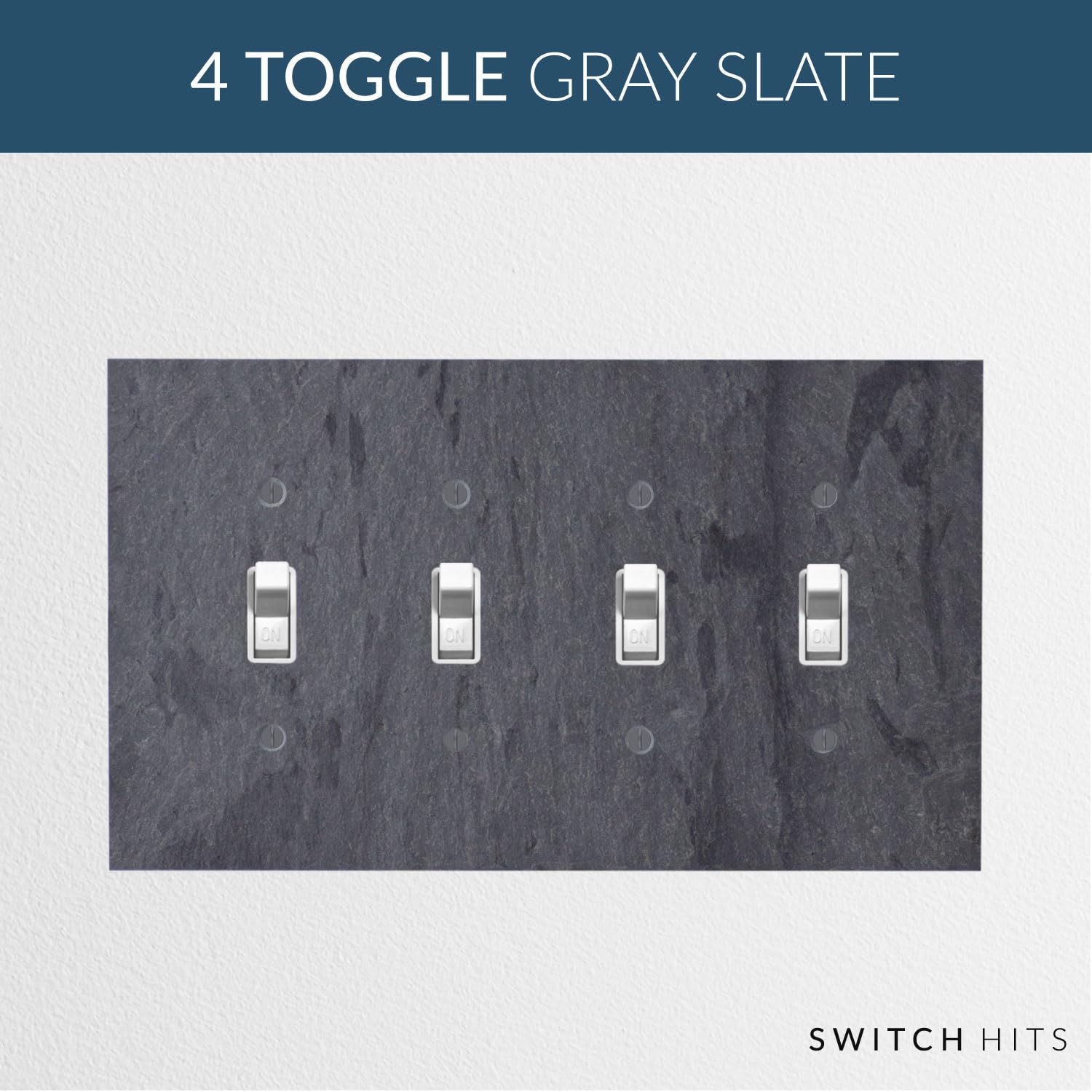 Decorative Vermont Slate Gray Electrical Switch Plate Cover - 4 Gang Toggle Outlet Wall Plate (8.5” W x 5” H) | Natural Earth Tone Light Switch Faceplate for Home & Office Decor
