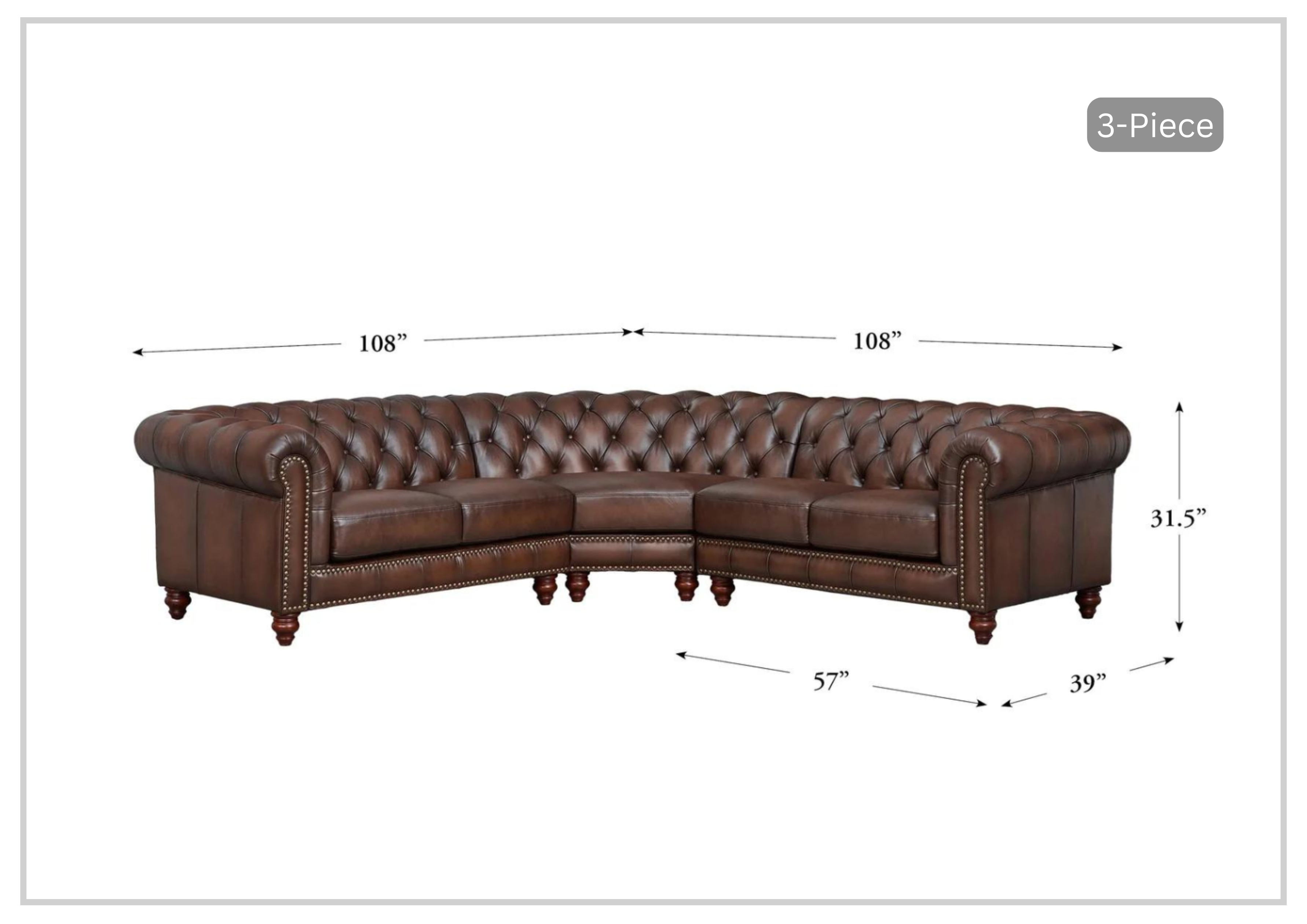 Premium Hydeline Alton Bay Leather Chesterfield L-Shaped Sectional Sofa with Nailhead Trim - Luxurious Living Room Furniture for Home Theater & Entertaining