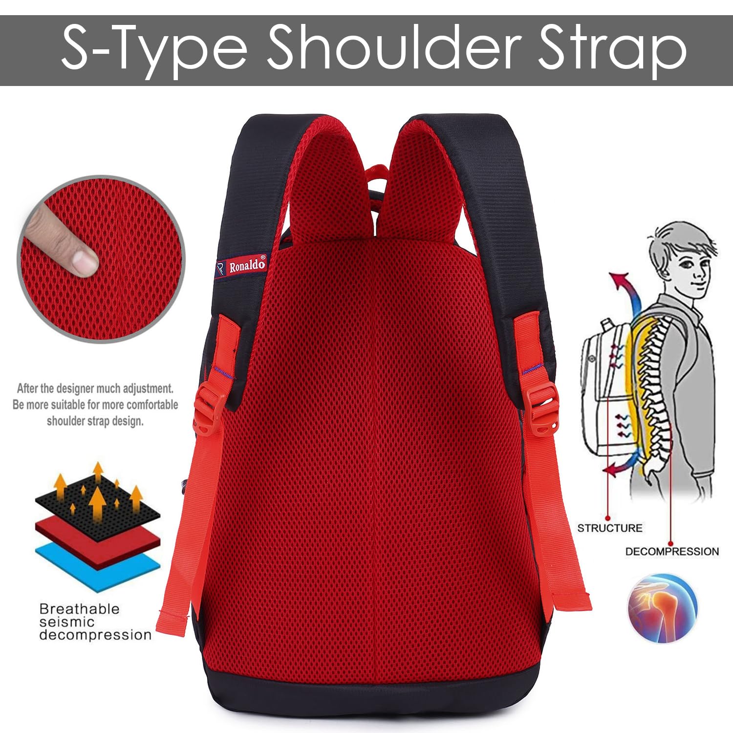 **Ronaldo 18 Inch School Backpack for Kids & Teens - Durable College, Office & Travel Daypack - Multi-Purpose Laptop Bag for Boys & Girls - Perfect for School, Commuting & Outdoor Adventures**