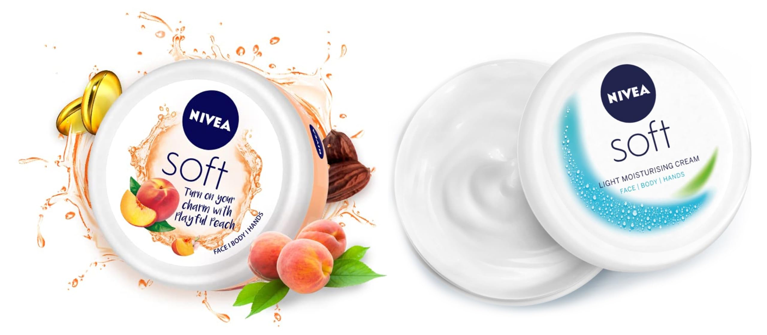 Nivea Soft Light Moisturizing Cream with Vitamin E & Jojoba Oil - Playful Peach Scent - 100ml for Face, Hands & Body | Hydrating Daily Skincare for Dry & Sensitive Skin | Perfect for Home, Office & Travel Use