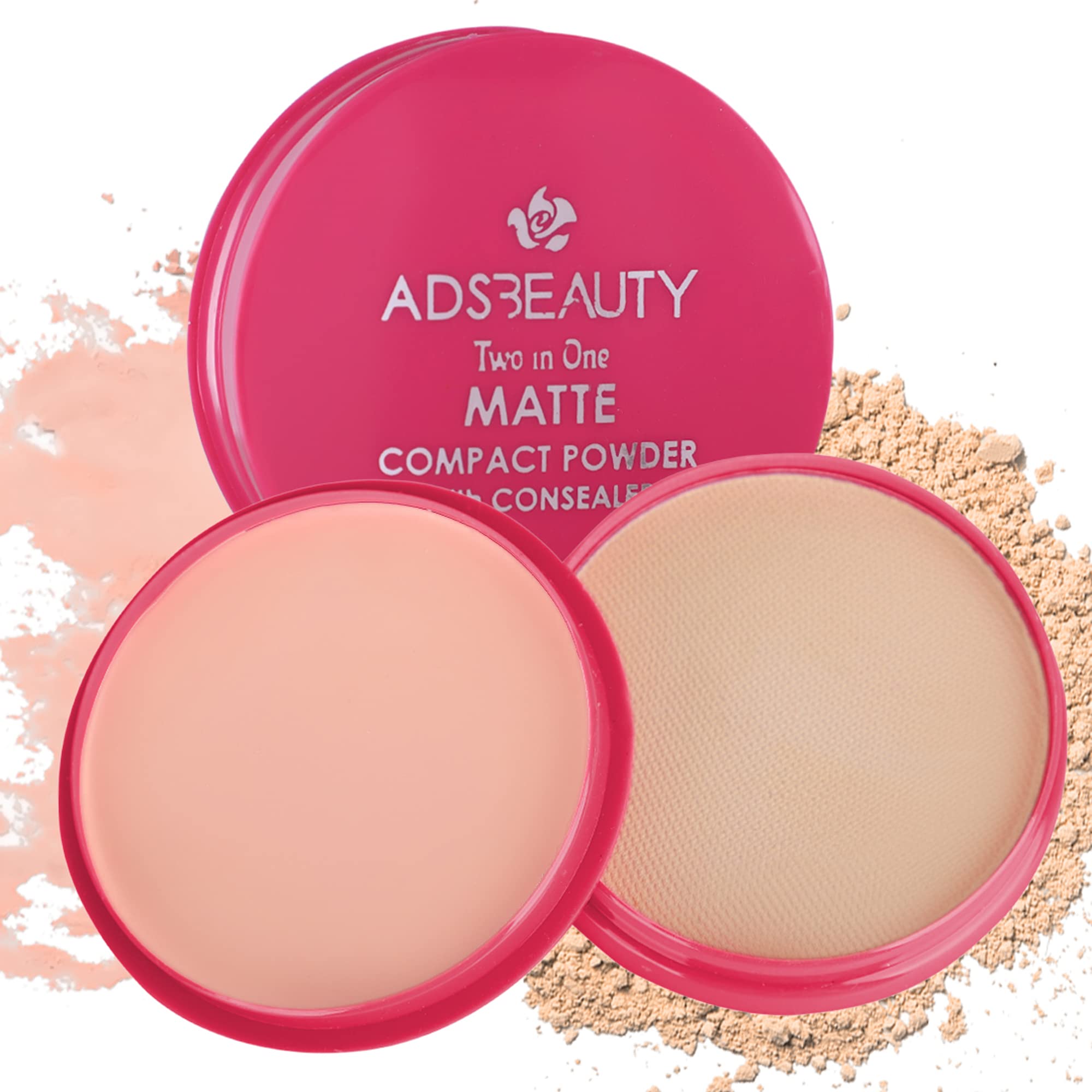 ADS Beauty 2-in-1 Matte Compact Powder & Concealer - Oil Control, Full Coverage Makeup for Flawless Skin | Perfect for Daily Use & On-the-Go Touch Ups