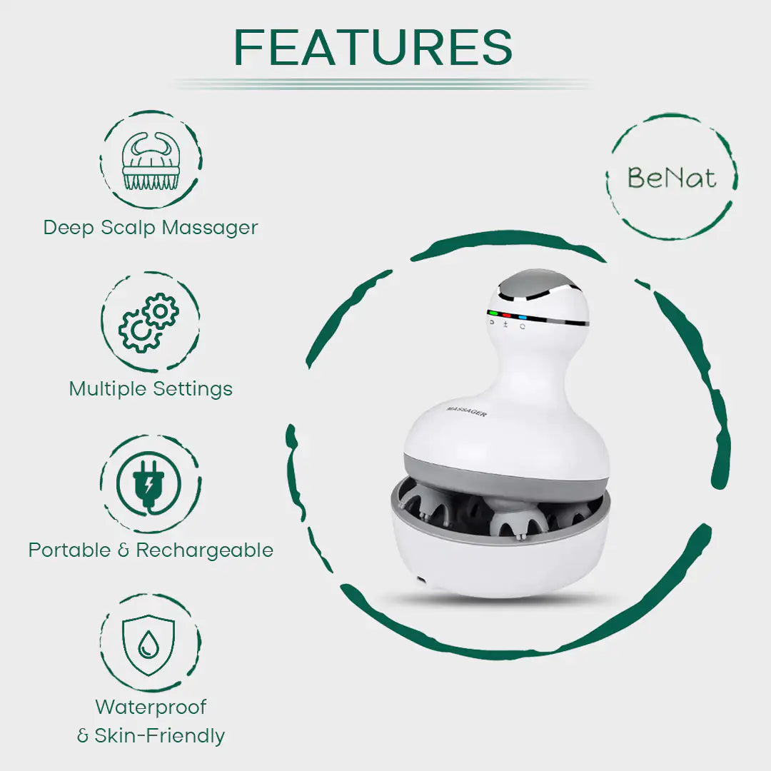 Smart Scalp Massager for Hair Growth & Relaxation - Portable, Rechargeable, Waterproof Head Massager for Stress Relief & Improved Circulation - Perfect for Home, Office & Travel Use