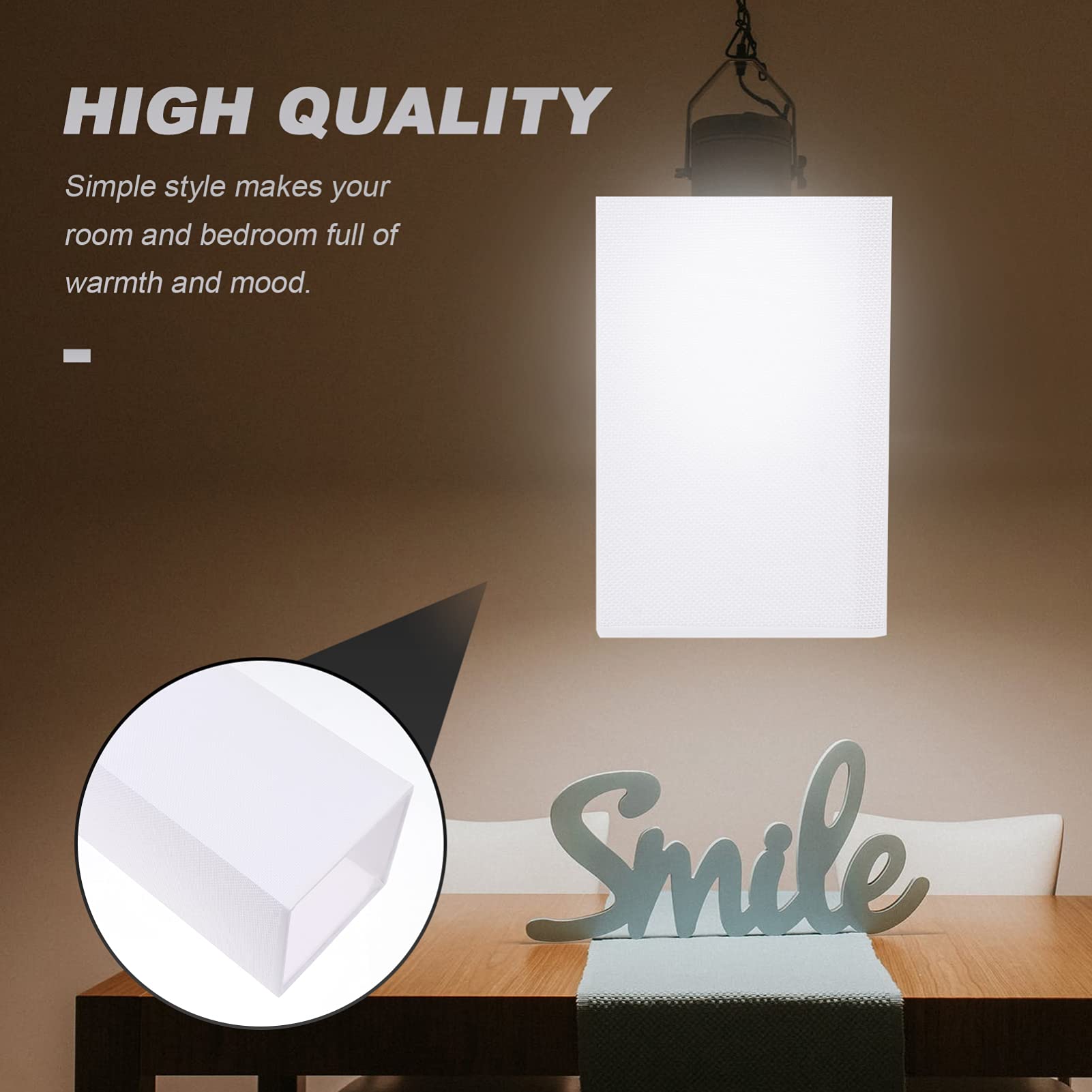 Fabric Square Clip-On Lampshade - Small Rectangular Light Cover Replacement for Chandelier, Wall, Floor & Table Lamps with E27 Base - White - Perfect for Living Room, Bedroom & Office Decor