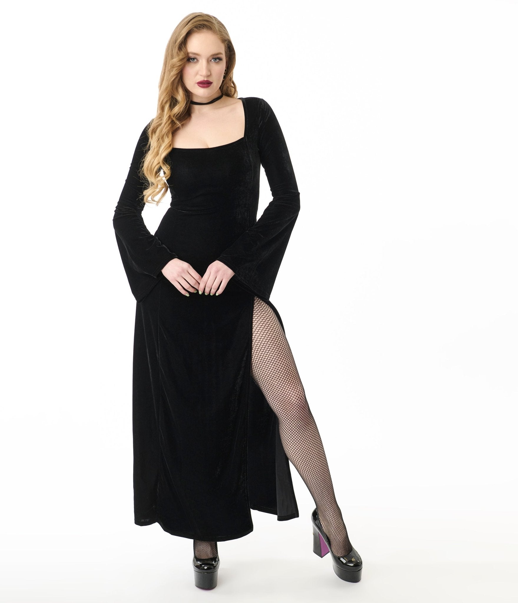 Killstar Black Velvet Morvessa Maxi Dress | Gothic Formal Evening Dress for Women | Perfect for Halloween, Parties & Special Occasions