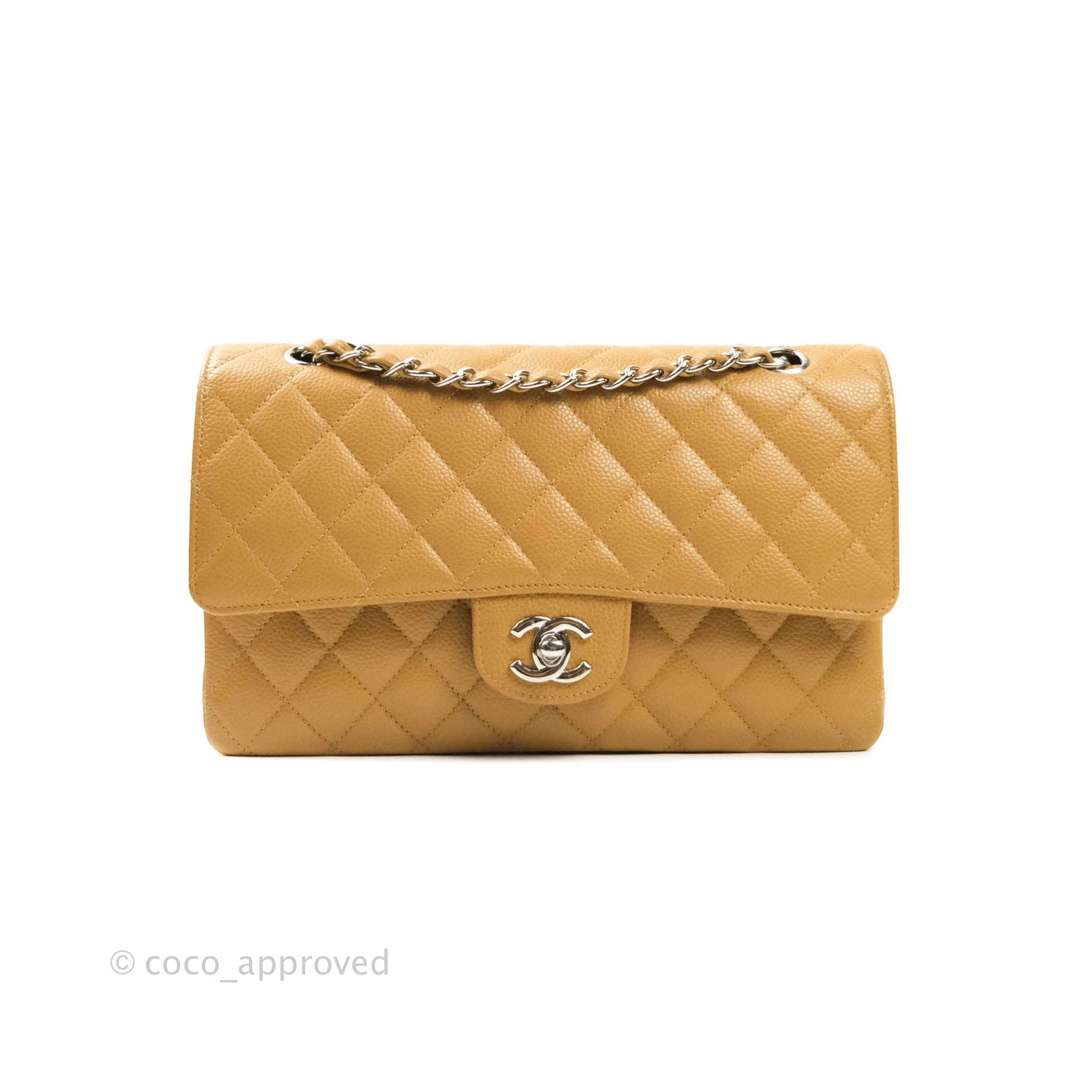 Chanel Caviar Quilted Medium Double Flap Bag in Dark Beige with Silver Hardware | Luxury Designer Handbag for Women | Perfect for Work, Evening Events & Special Occasions