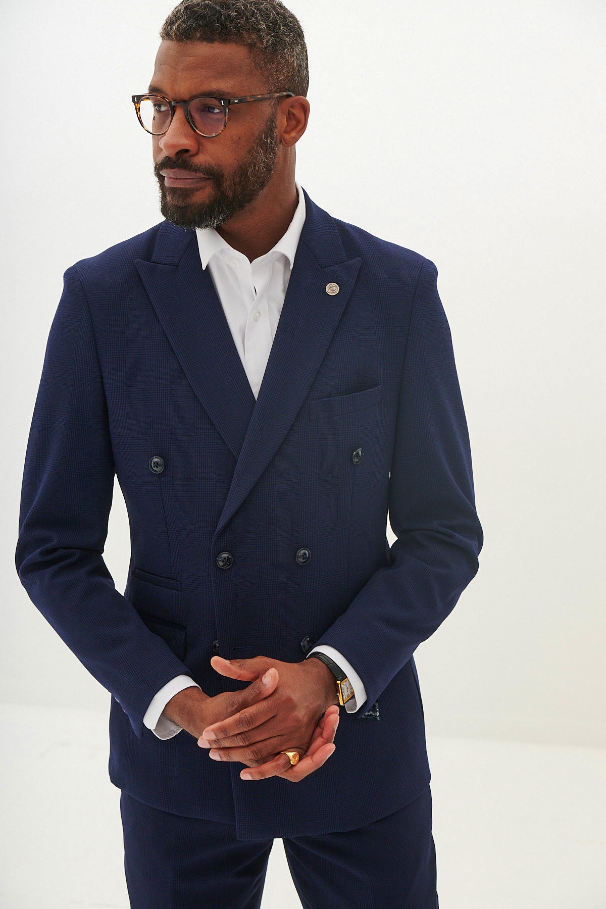 BROMLEY Navy Blue Double Breasted Two-Piece Suit for Men | Formal Business Attire | Wedding & Office Wear