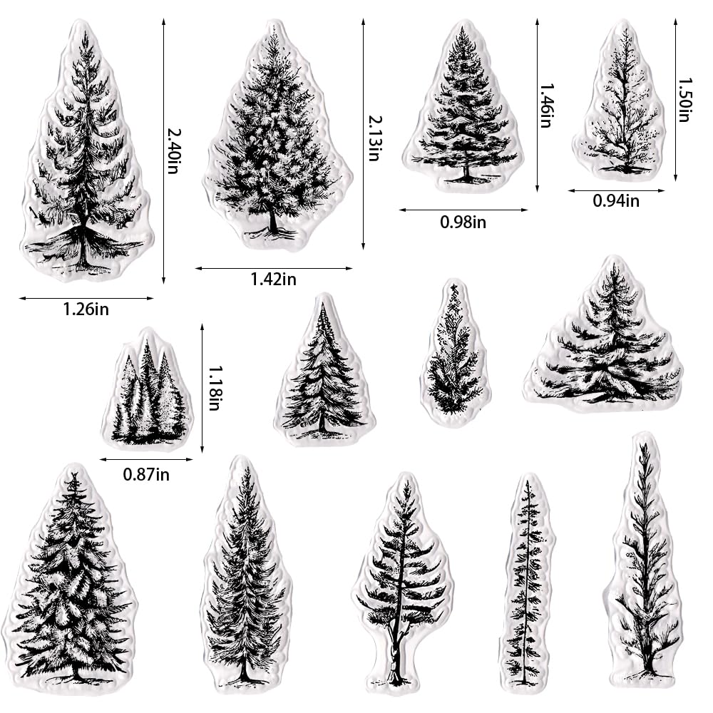 ALIBBON 12-Piece Christmas Tree Clear Stamp Set for Card Making, Scrapbooking & DIY Crafts - Snow Tree & Merry Christmas Transparent Silicone Stamps - Perfect for Holiday Greeting Cards, Photo Albums & Gift Wrapping