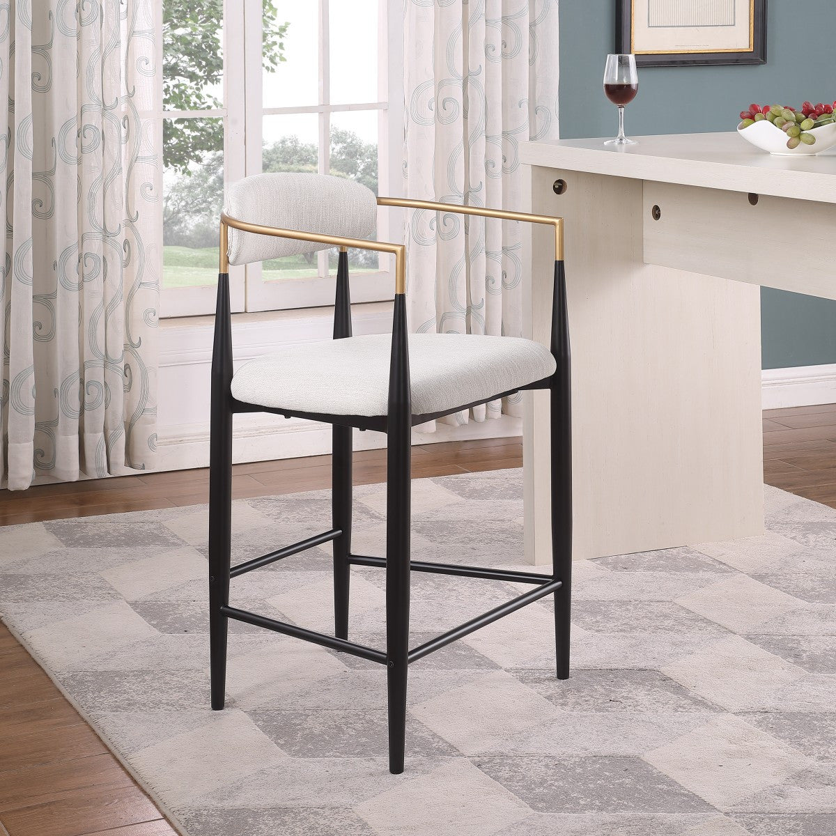 Callum Counter Stool Set of 2 - Modern Bar Stools with Beige Upholstery for Kitchen Island, Breakfast Nook & Home Bar Decor