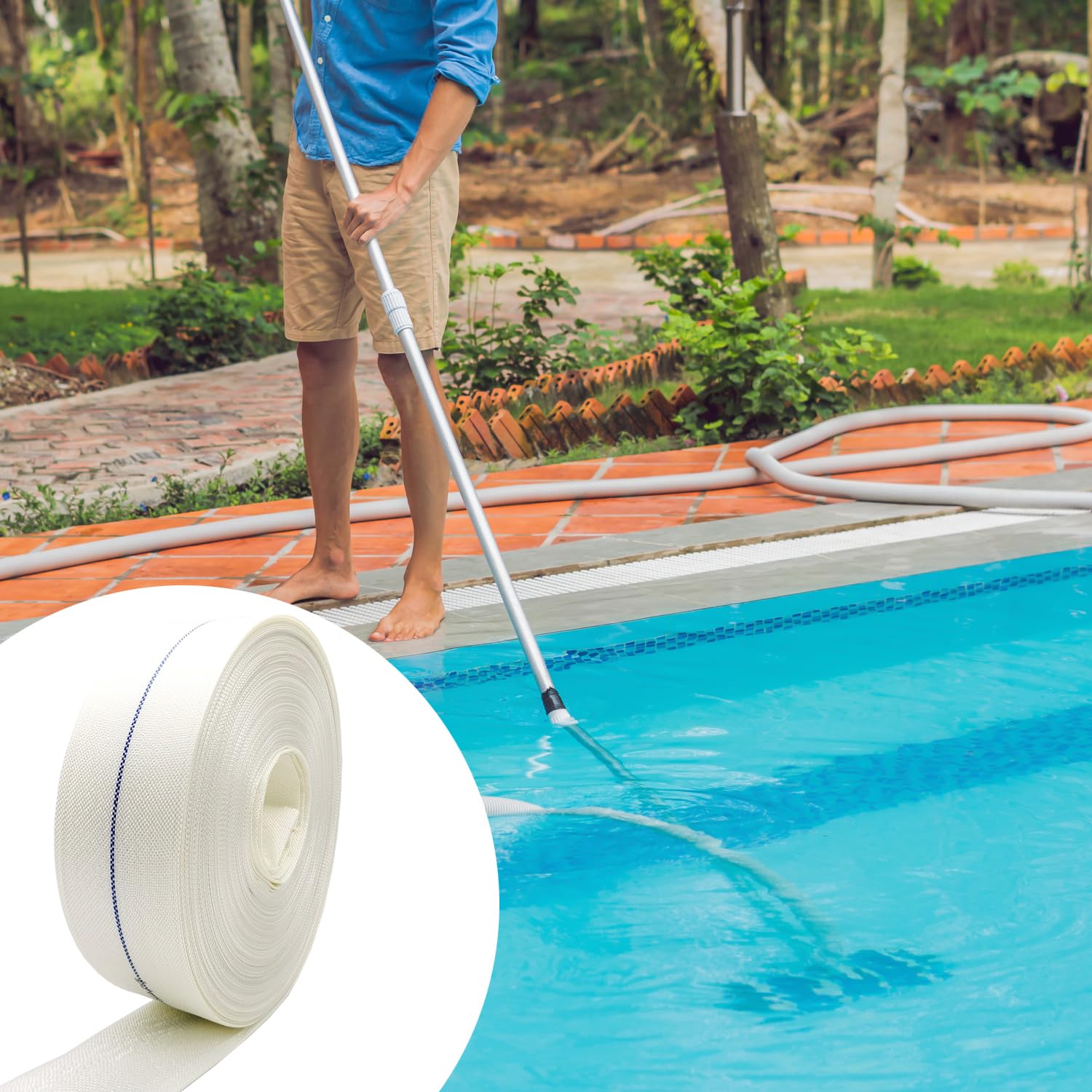2IN x 164FT Heavy Duty Pool Backwash Hose - Weatherproof & Burst Resistant LayFlat Drain Discharge Garden Hose with 2 Clamps - Perfect for Water Transfer, Sump Pump, Pool Filter, and Pool Drain - Ideal for Swimming Pool Maintenance, Flood Control, and Garden Irrigation