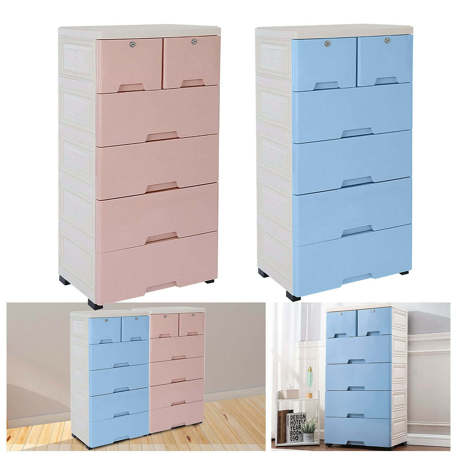 4+2 Drawer Rolling Storage Cart with Wheels & Locks - 19.7