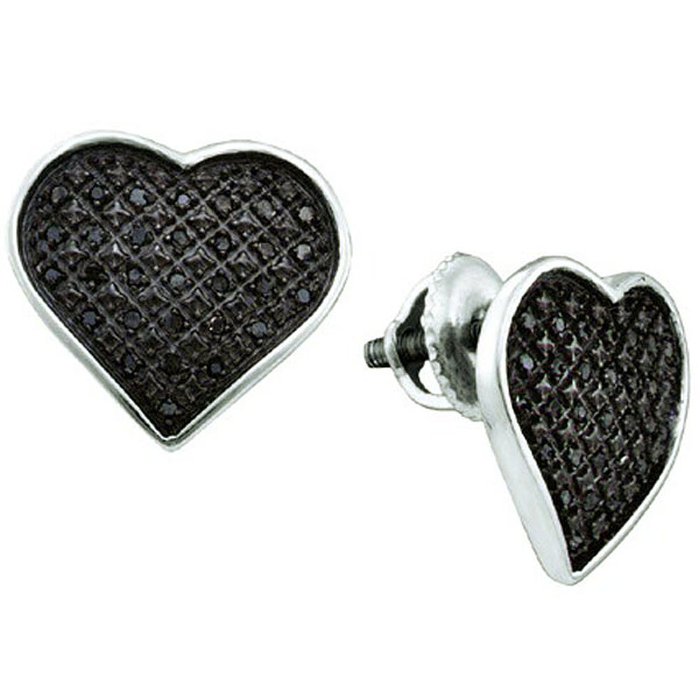Dazzlingrock 0.24 Carat Black Diamond Heart Stud Earrings for Women - Sterling Silver Jewelry - Perfect for Valentine's Day, Anniversary & Romantic Gifts
