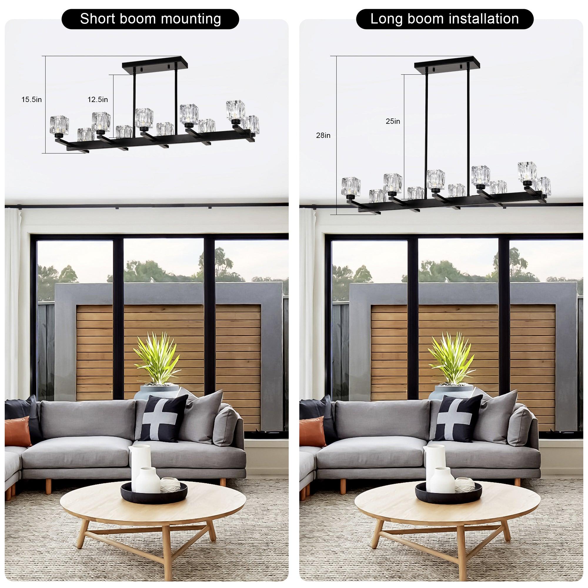10-Light Black Farmhouse Linear Chandelier - Modern Crystal Pendant Lighting for Dining Room, Kitchen Island, Bar & Long Table - G9 Bulb Compatible (10xG9, Max 40W) - Perfect for Rustic, Industrial & Contemporary Home Decor