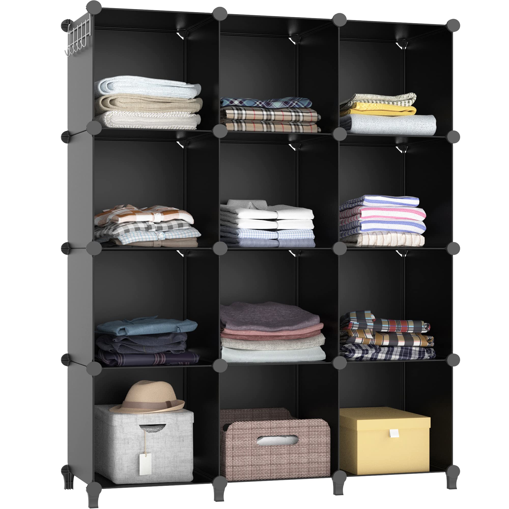 HOMIDEC 12-Cube Closet Organizer & Storage Shelf - Portable Closet Organizer for Kids Clothes, Bedroom, Bathroom, Office - 11.8x11.8x11.8 Inches, Black - Perfect for Space Saving & Home Organization