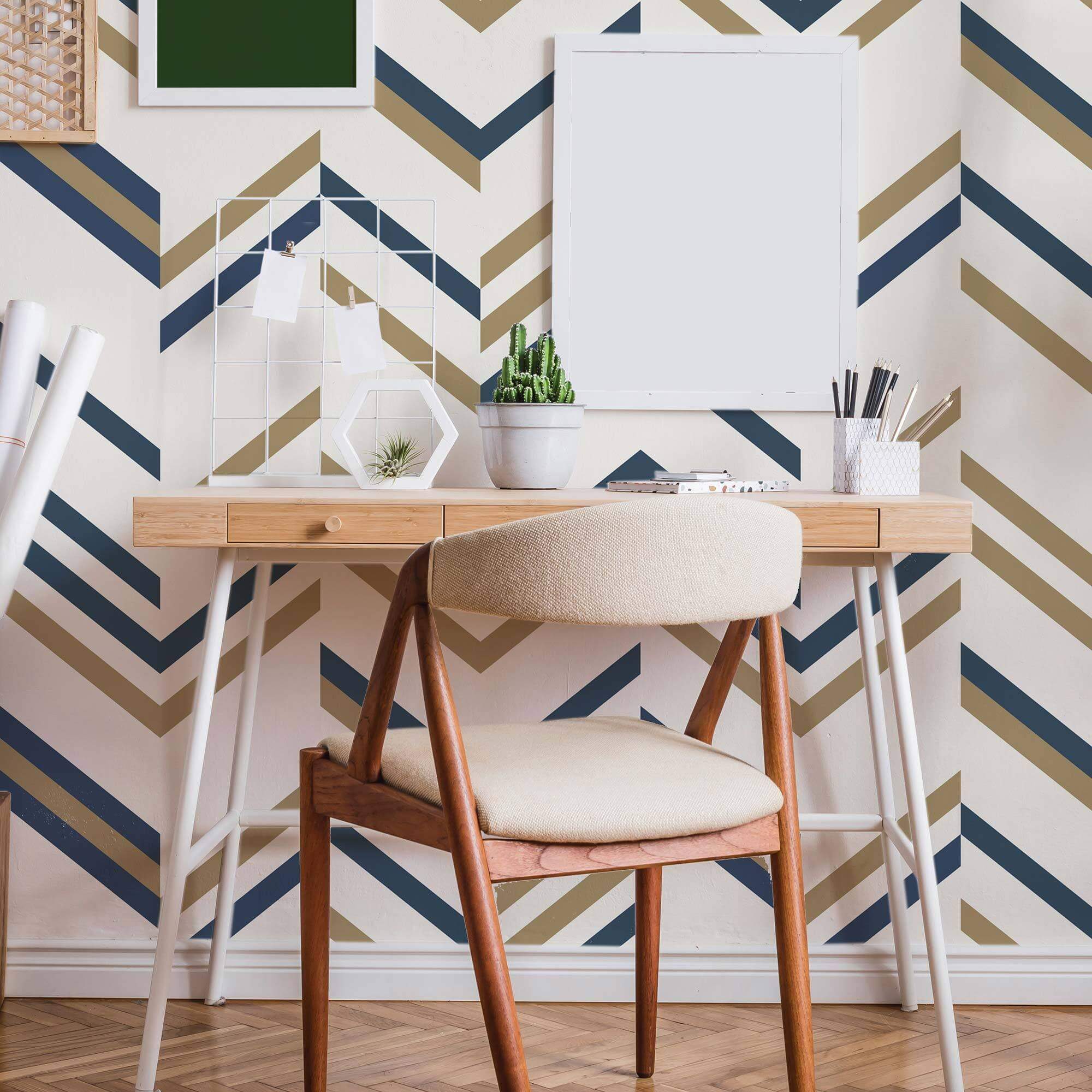 Blue Geometric Peel and Stick Removable Wallpaper - Self-Adhesive Decorative Wall Covering for Bedroom, Living Room & Office Decor