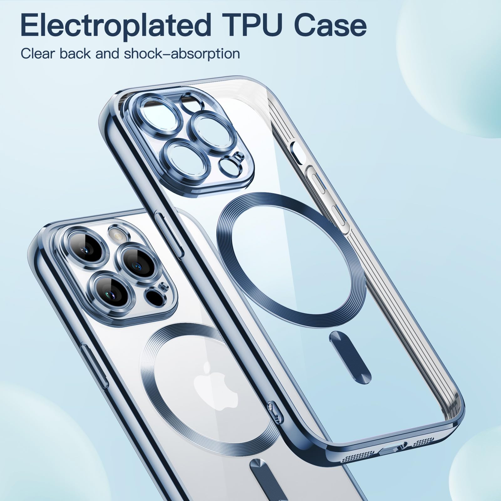 JETech iPhone 14 Pro Max Case 6.7 Inch - Clear Soft TPU Phone Cover with Full Camera Protection | MagSafe Compatible Wireless Charging | Shockproof Electroplated Design (Blue) - Perfect for Everyday Use, Travel & Outdoor Activities