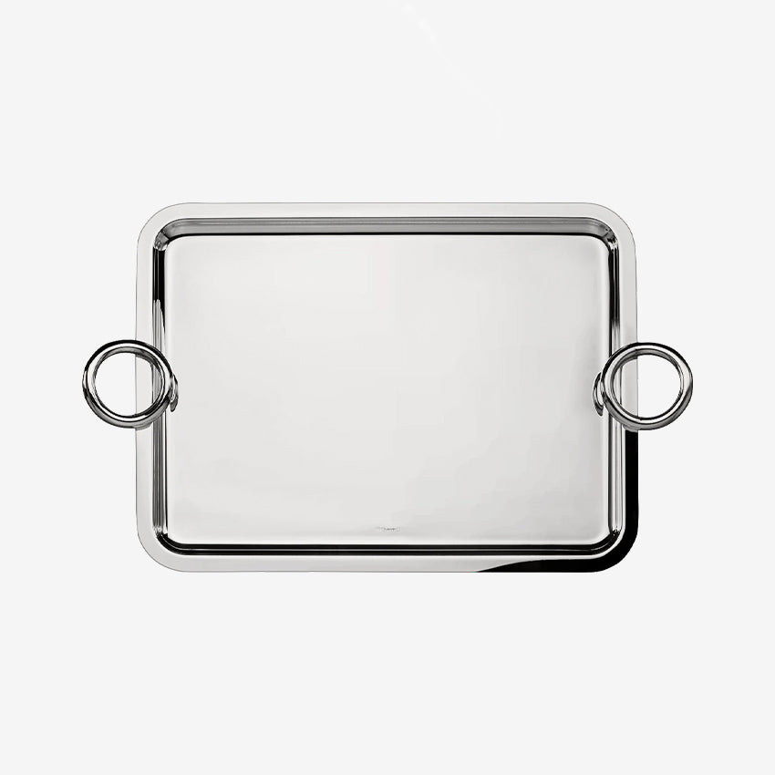 Christofle Vertigo Rectangular Serving Tray with Handles - Silver Plated Luxury Tray for Dining, Entertaining & Home Decor