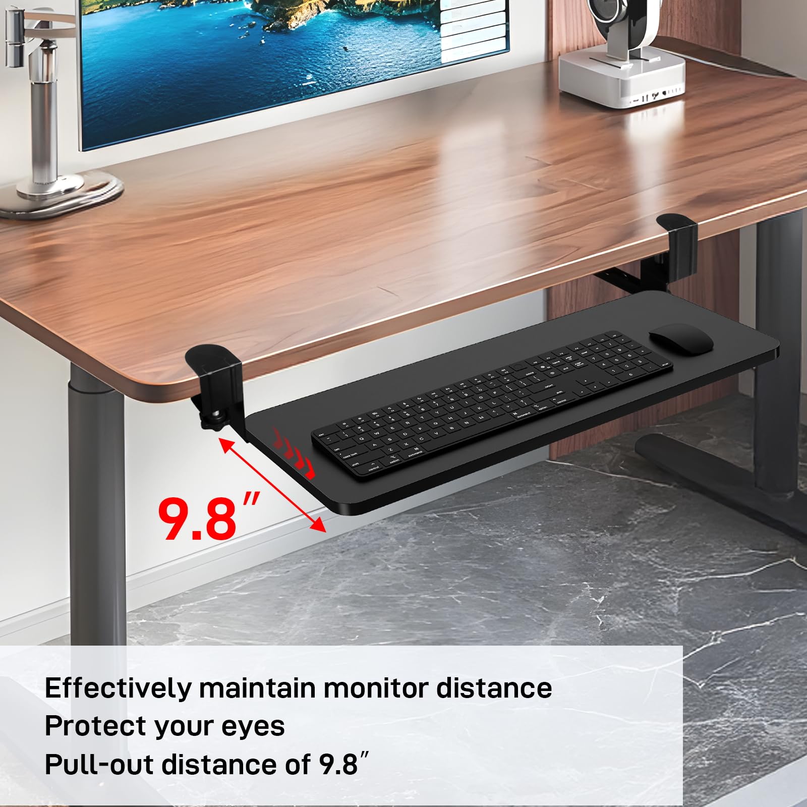Under Desk Keyboard Tray Slide - Heavy Duty C Clamp Mount Pull Out Keyboard Stand for Computer (30x11 Inch) - Ergonomic Office Desk Accessory & Space Saving Desk Extender - Perfect for Home Office, Gaming Setup & Workspace Organization