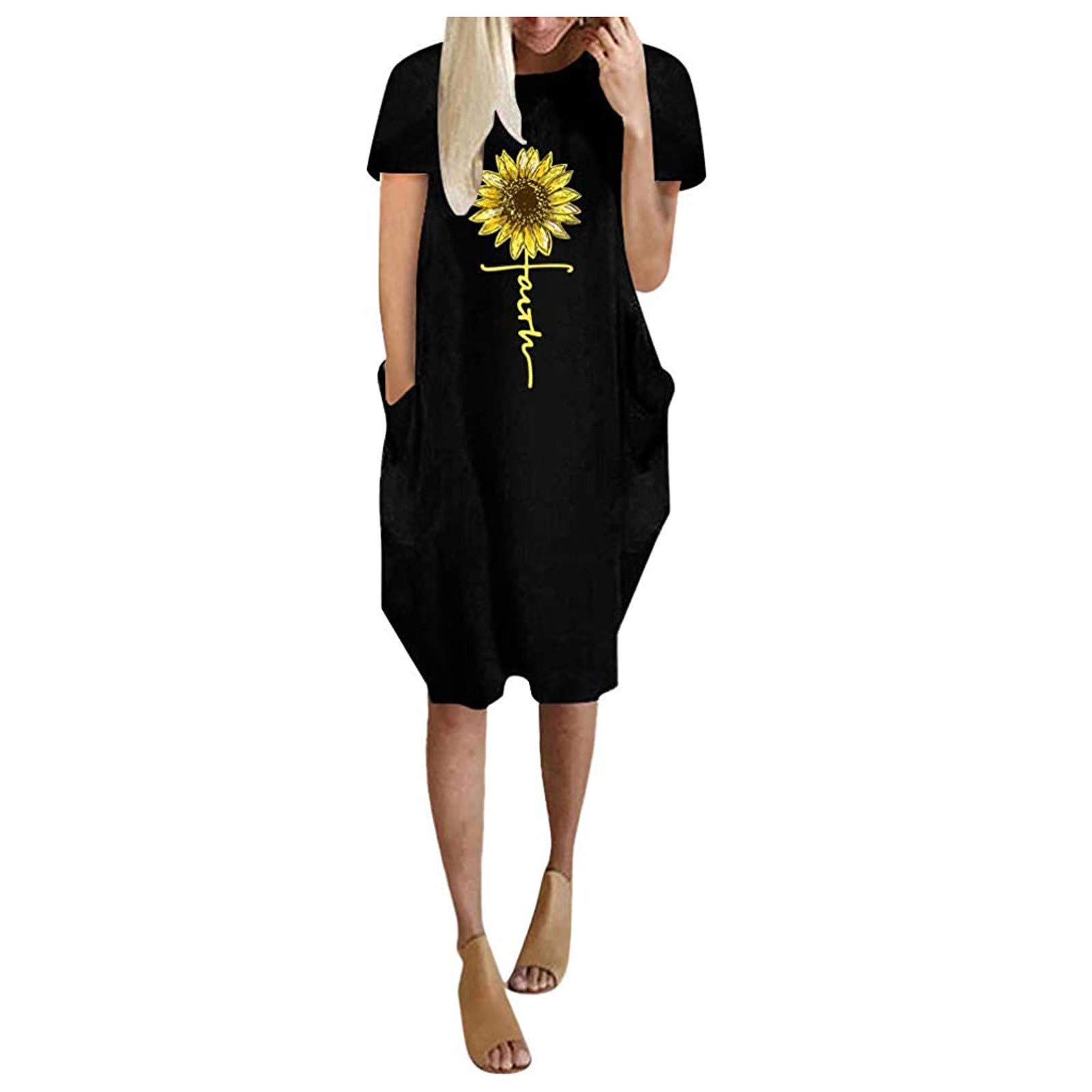 Daliwan Women's Summer Floral Dress - Soft & Comfortable Short Sleeve Crew Neck Smocked Top for Casual Outings, Evening Events & Beach Vacations