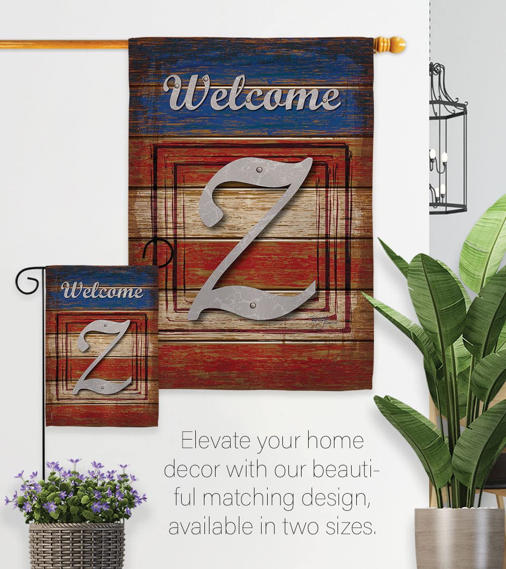 Z Initial Patriotic House Flag Set 28x40 with Pole - Outdoor Decor