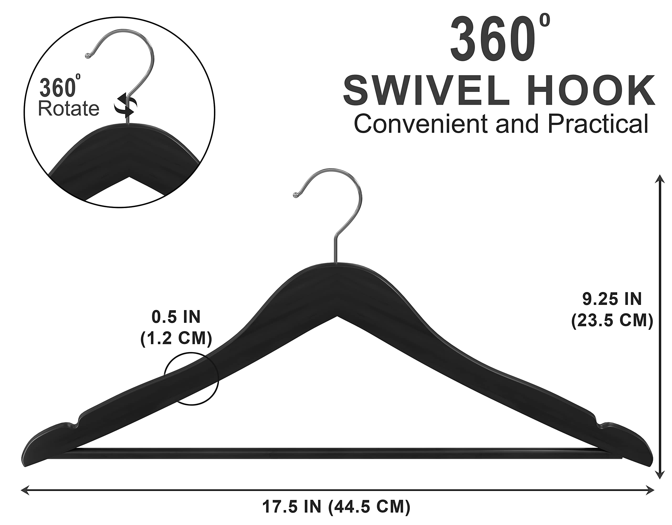 Utopia Home Premium Wooden Hangers 20 Pack - Durable Slim Coat Hangers with 360° Rotatable Hook & Shoulder Grooves - Space Saving Closet Organizer for Suits, Dresses & Jackets (Black)