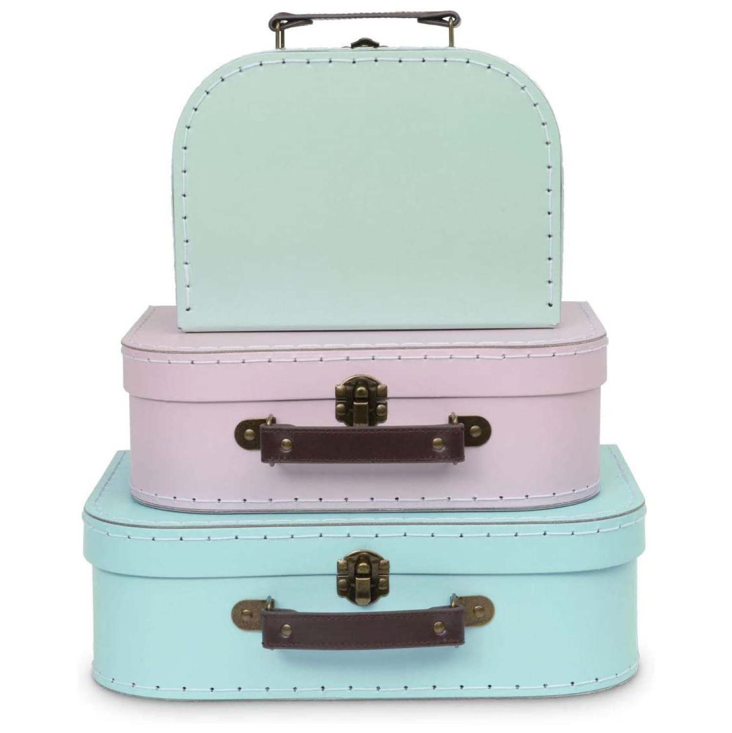 Vintage Decorative Paperboard Suitcase Set of 3 - Jewelkeeper Storage Boxes for Jewelry, Keepsakes & Travel Accessories | Perfect for Wedding Favors, Birthday Party Decor & Retro Home Décor