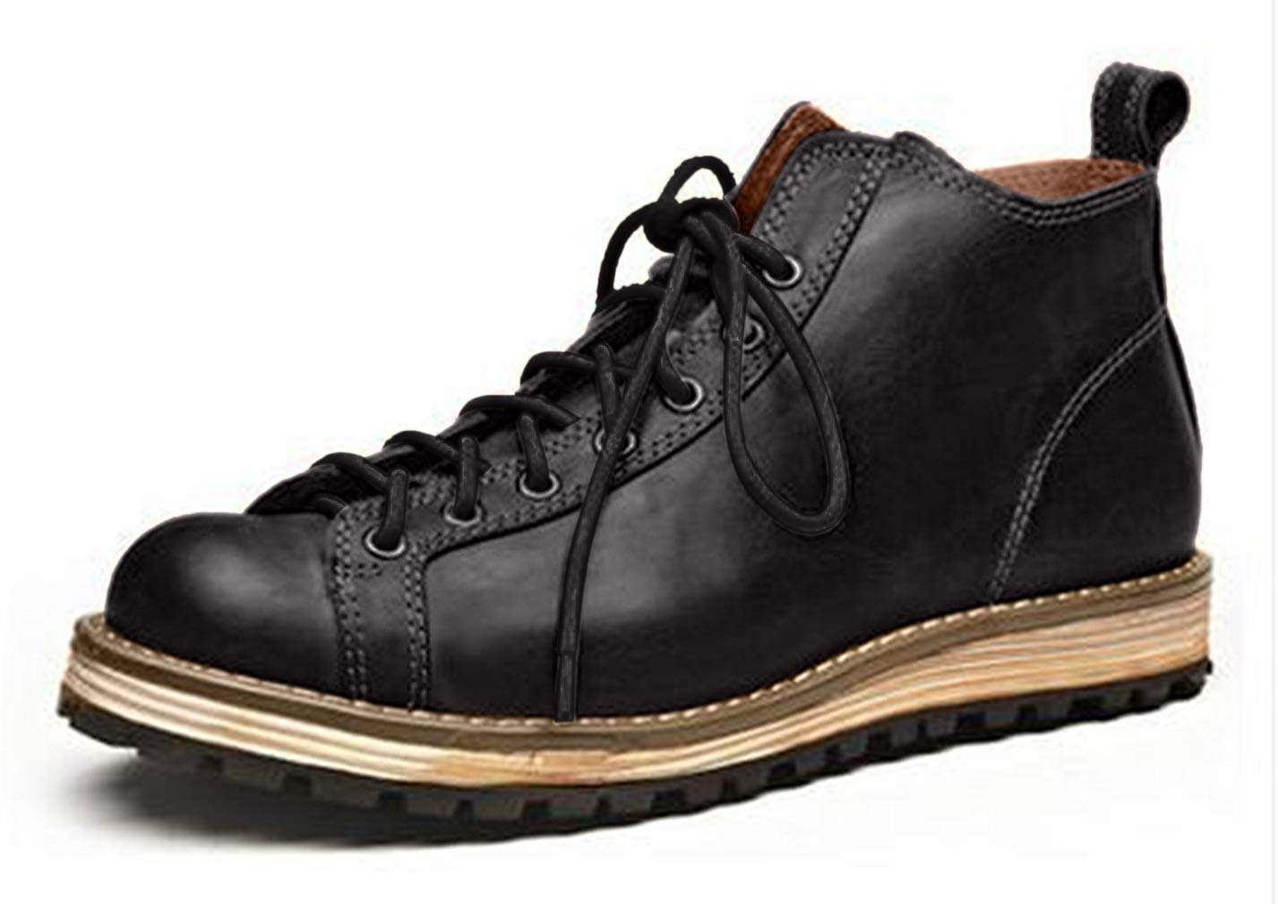 Happyshop(TM) Men's Genuine Leather Winter Lace-Up Round Toe Military Combat Boots - Durable & Stylish for Outdoor Work, Hiking, and Casual Wear