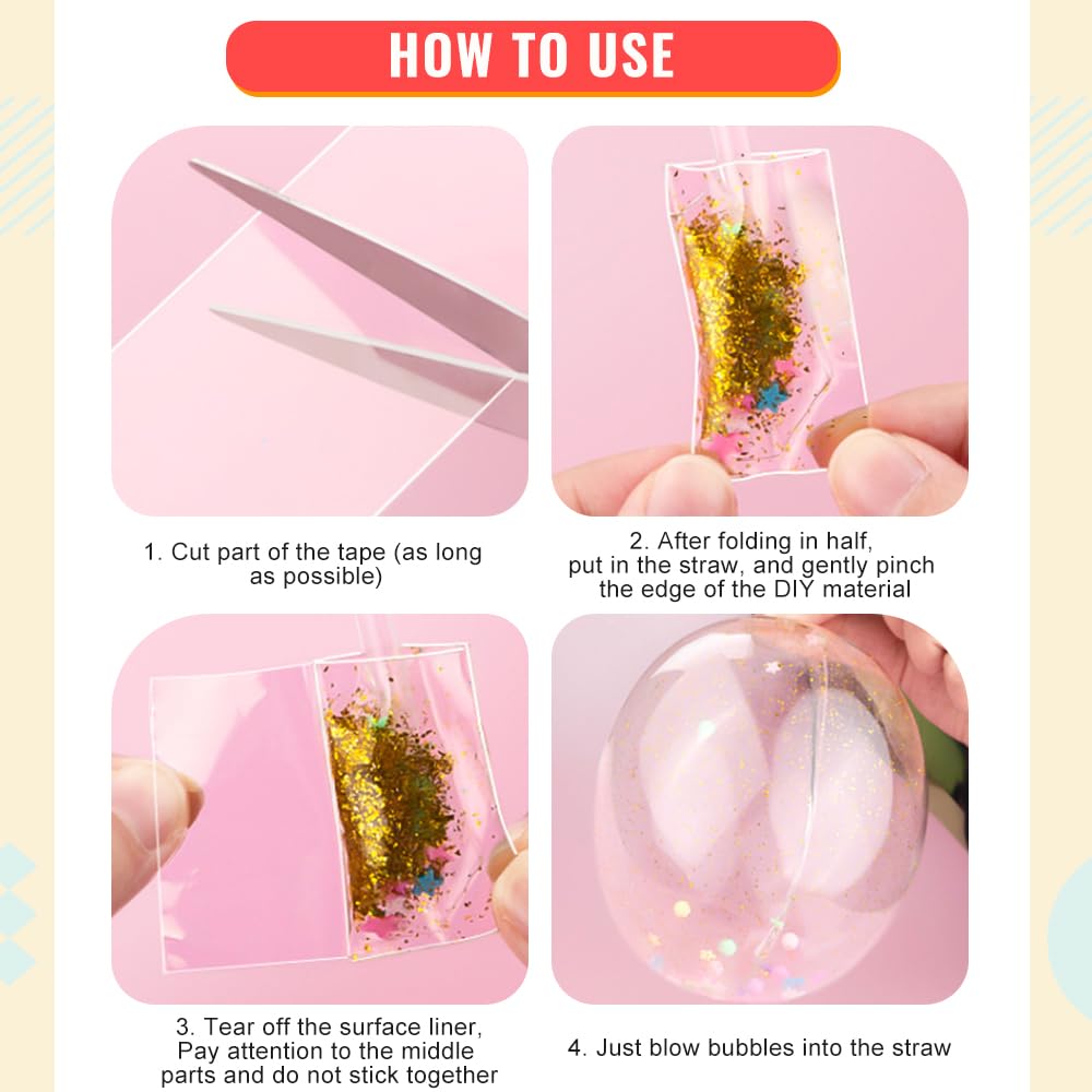 Nano Tape Bubble Kit - Magic Bubble Tape DIY Craft Set with Straws & Glitter for Kids | Make Handmade Balls, Party Favors & Sensory Play Activities