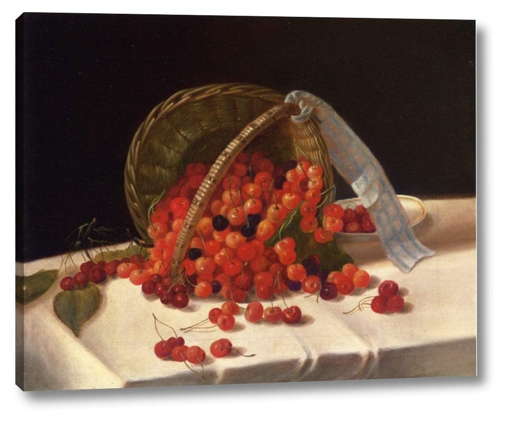 John F. Francis Cherry Basket Painting - 13x16 Inch Premium Canvas Wall Art Print - Ready to Hang for Living Room, Bedroom & Office Decor